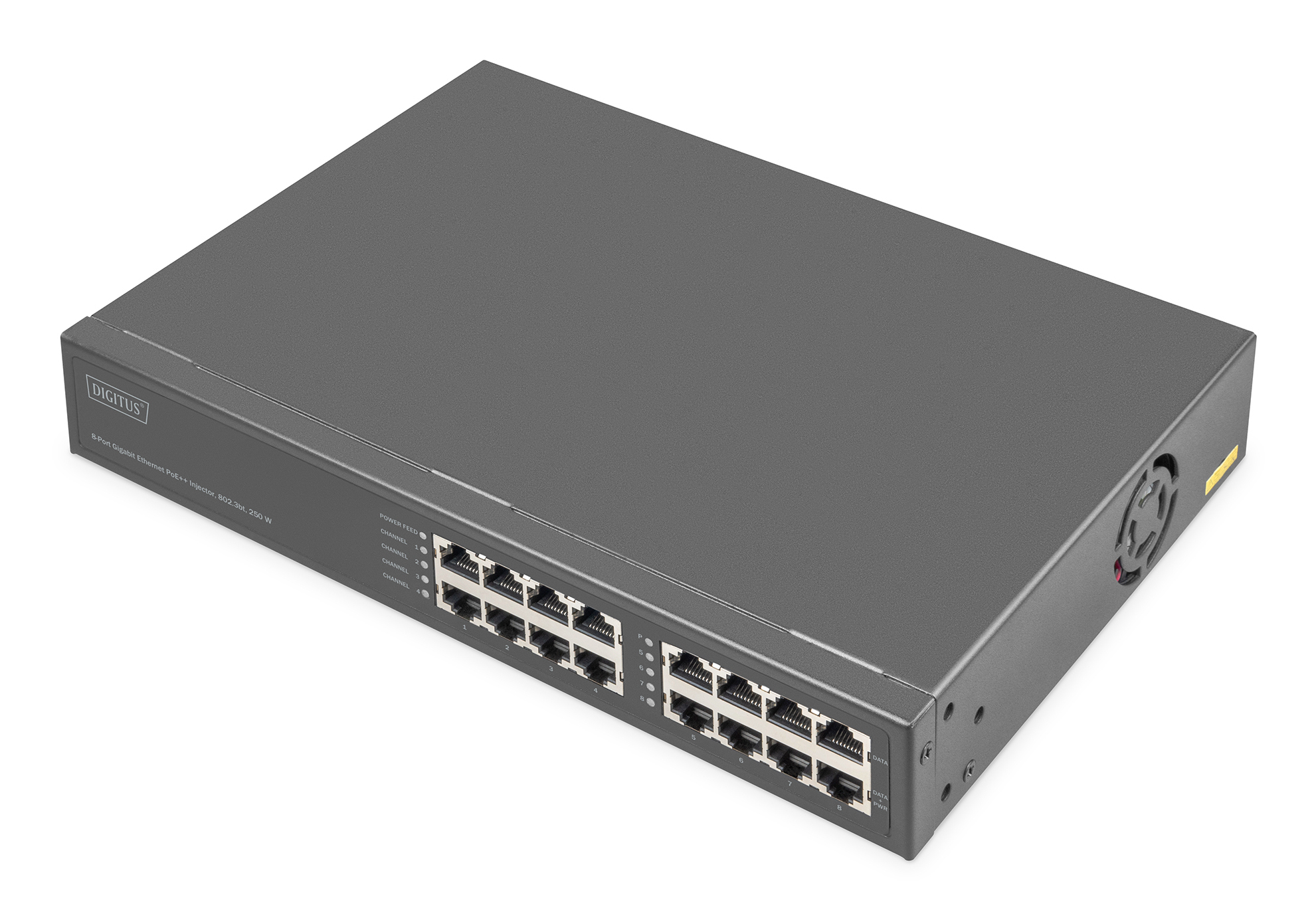 DIGITUS POE Injektor 8-Port Gigabit PoE+ 250W schwarz