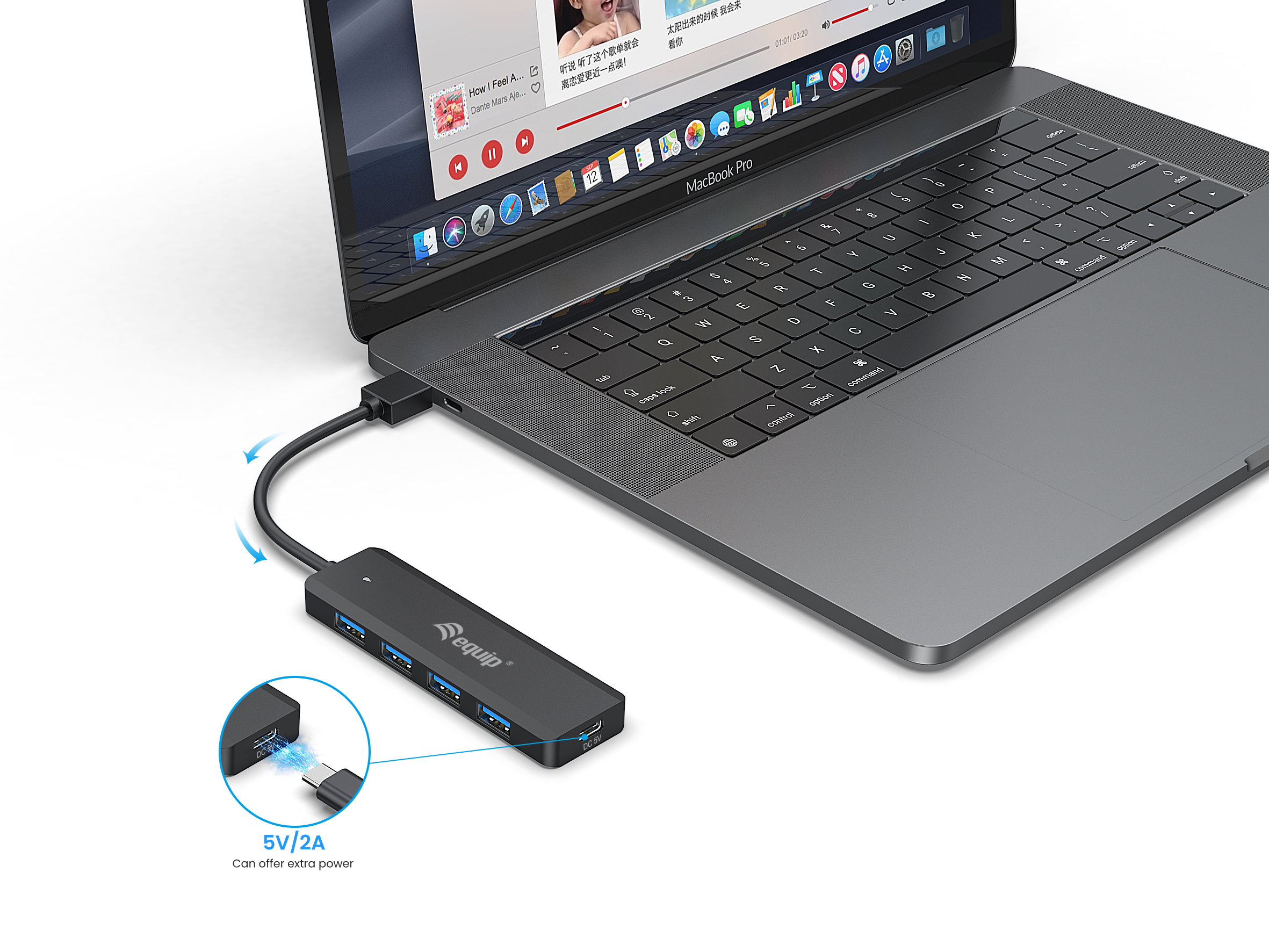 Equip 4-Port USB-A3.2-Hub->4xUSB-A 3.2 +USB-C Adapter 5Gbps