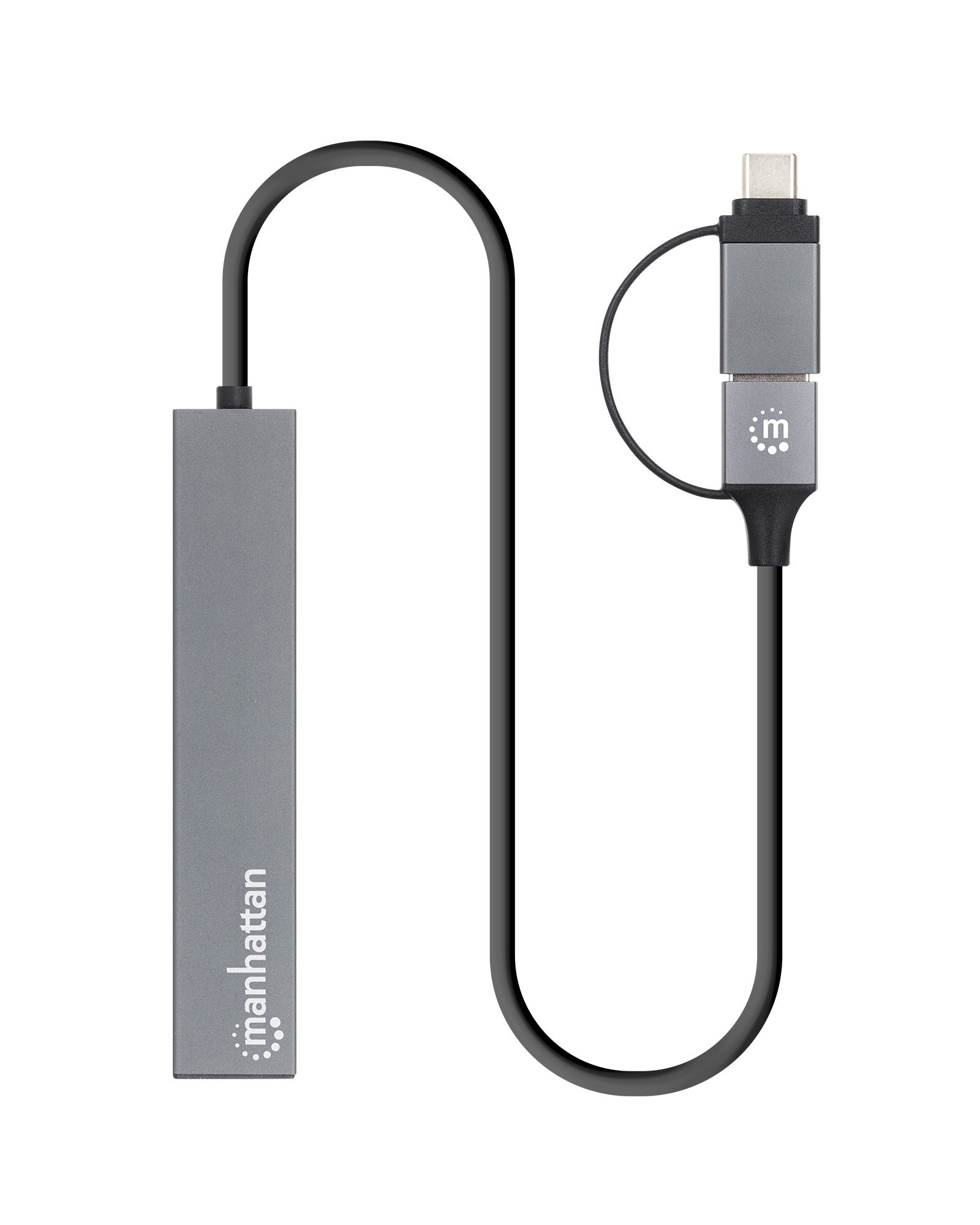 MANHATTAN 4-Port USB 3.0 Typ-C/-A Hub USB-C und USB-A-Stecker auf 4x USB-A-Buchsen 5 Gbit/s USB 3.2 Gen 1 Strom über USB Space Grau