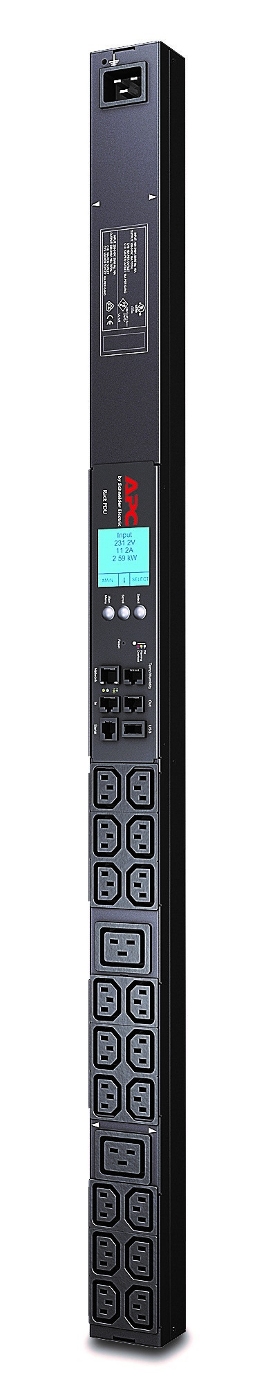 APC Metered Rack PDU Rack AC 200/208/230V RS-232 input IEC 60320 C20 output connectors 20 power IEC 60320 C13 IEC 60320 C19 BK