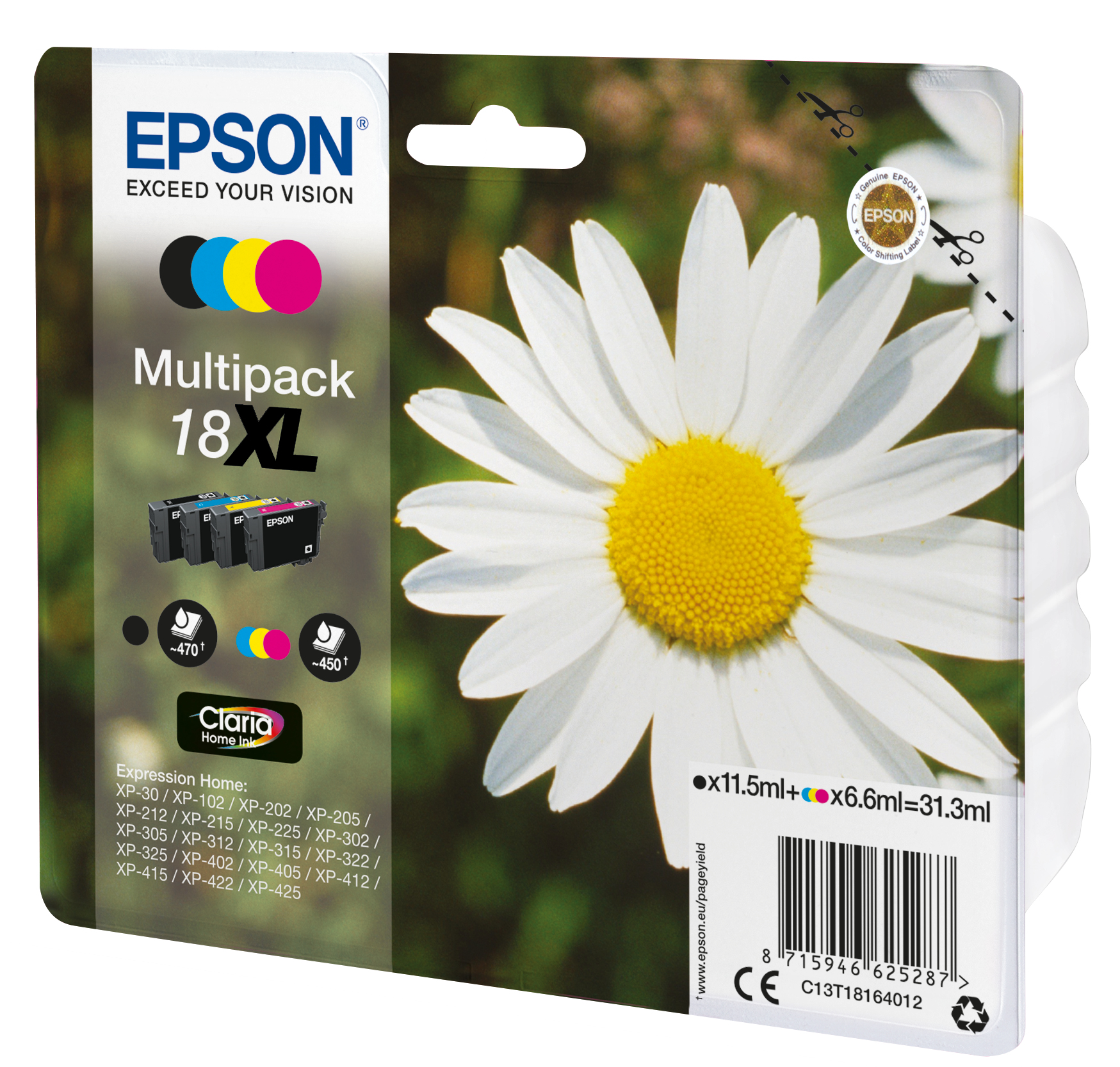 EPSON 18XL / T1816XL (Gänseblümchen) schwarz, cyan, magenta, gelb Druckerpatronen, 4er-Set