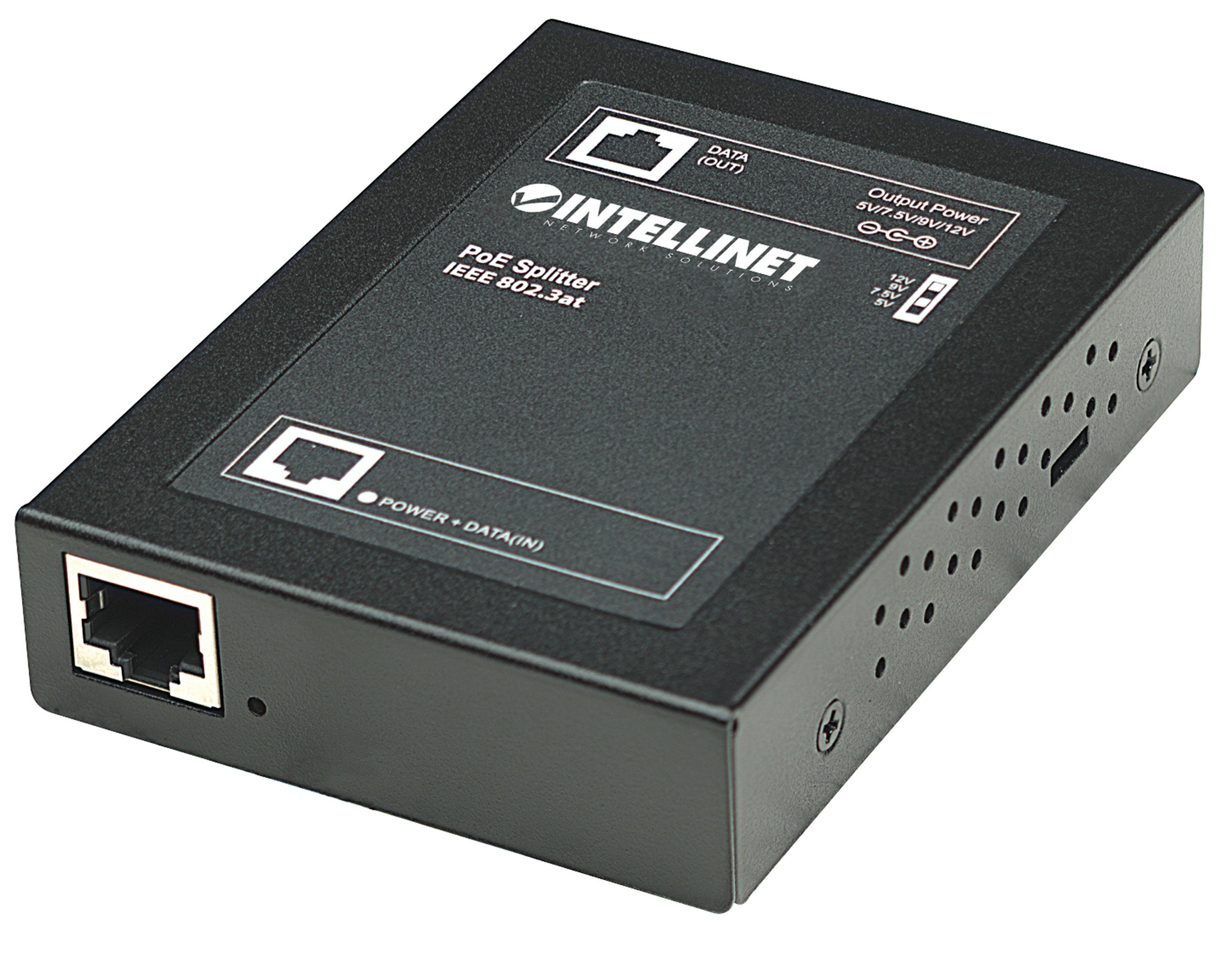 INTELLINET Gigabit PoE+ Splitter Power over Ethernet IEEE 802.3at/af mit 5 / 7,5 / 9 / 12 V DC Ausgangsspannung