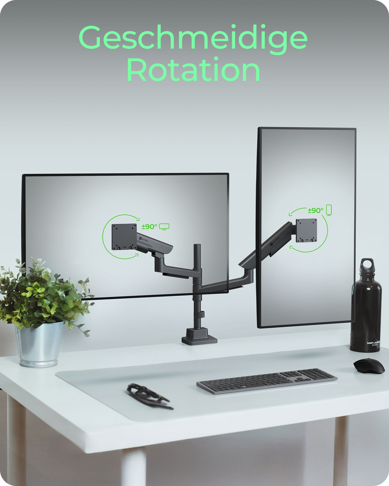 Monitorständer IcyBox 2 Monitore bis zu 57/27kg Tischmontag