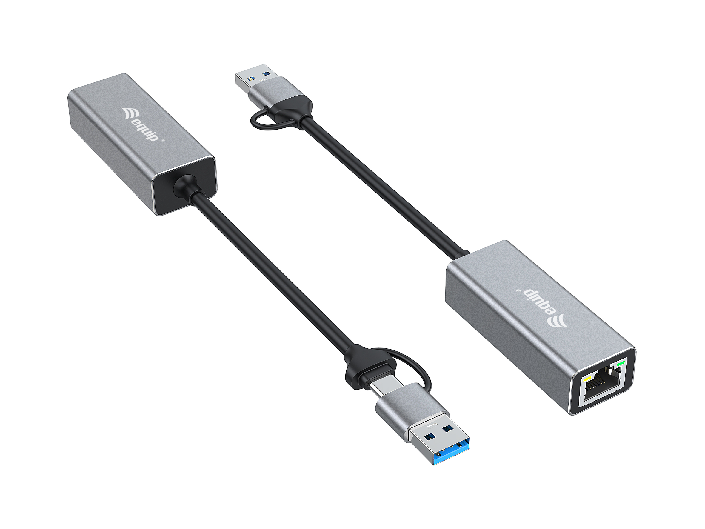 Equip Adapter USB-C->RJ45/USB-A Adapter St/Bu 0.15m Alu.