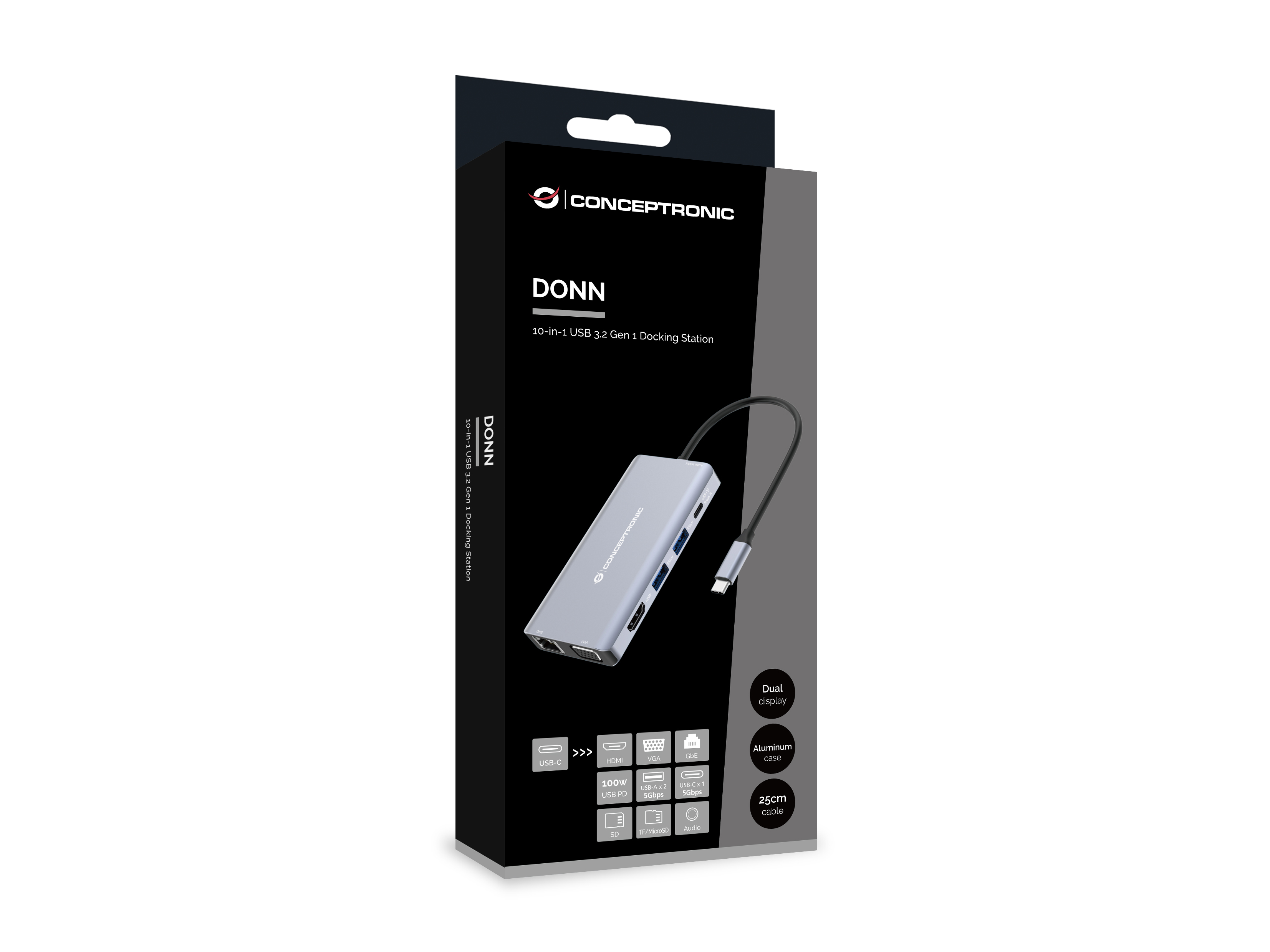 CONCEPTRONIC 10-1 Dock USB-C->HDMI/2xUSB-A/GbE/AUX/+ 25cm gr