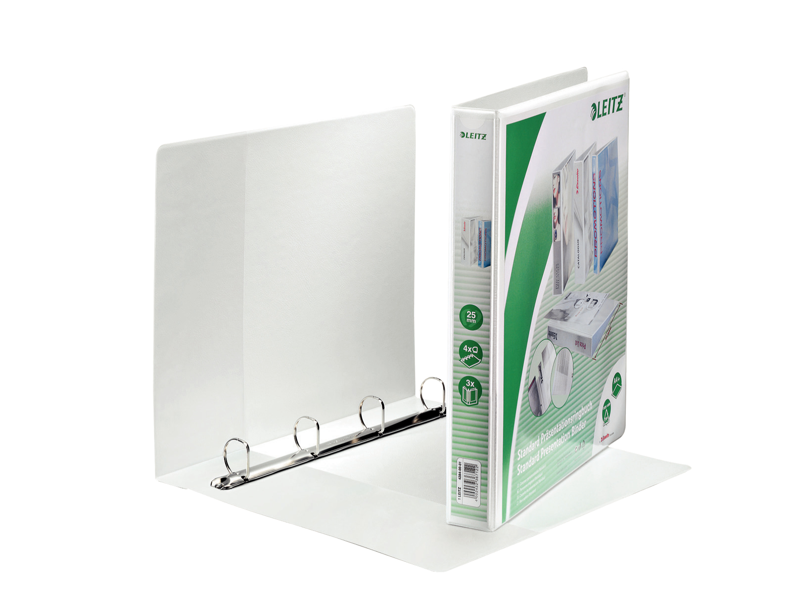 LEITZ Präsentationsringbücher 4-Ringe weiß 4,4 cm DIN A4, 6 St.