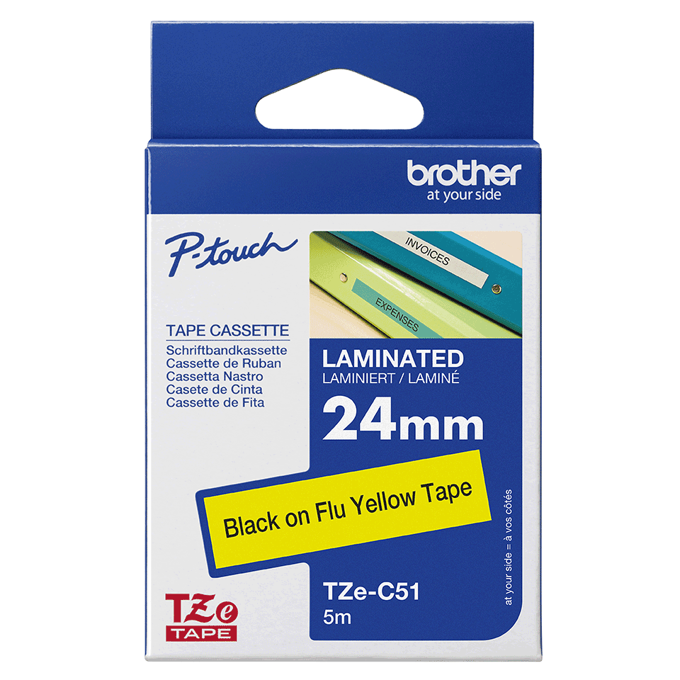 TZE-C51 LAMINATED TAPE 24MM 5M BLACK ON SIGNAL YELLOW