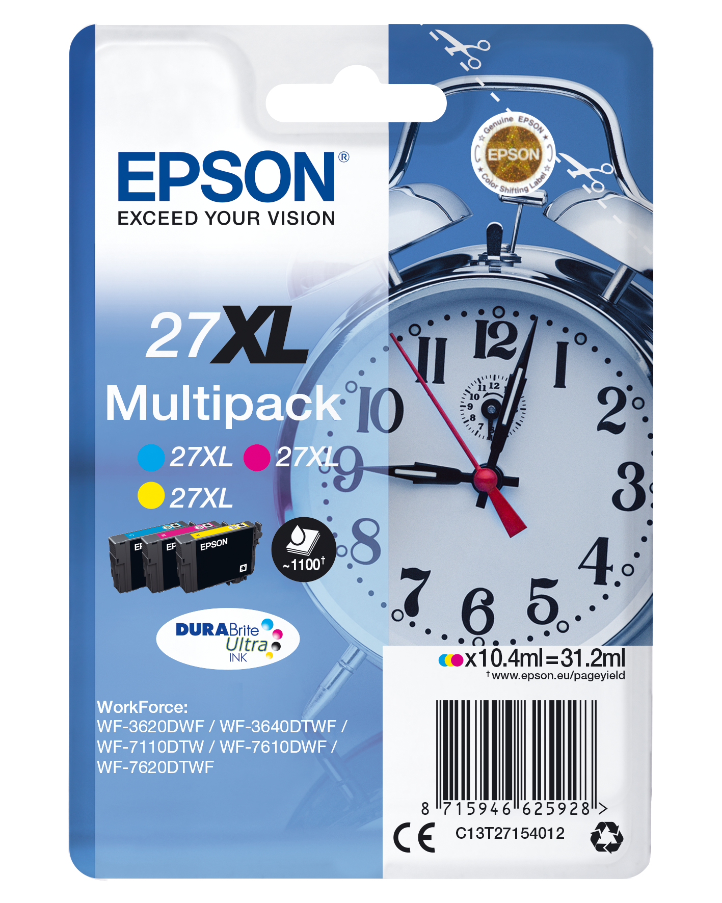 EPSON 27XL / T2715XL (Wecker) cyan, magenta, gelb Druckerpatronen, 3er-Set