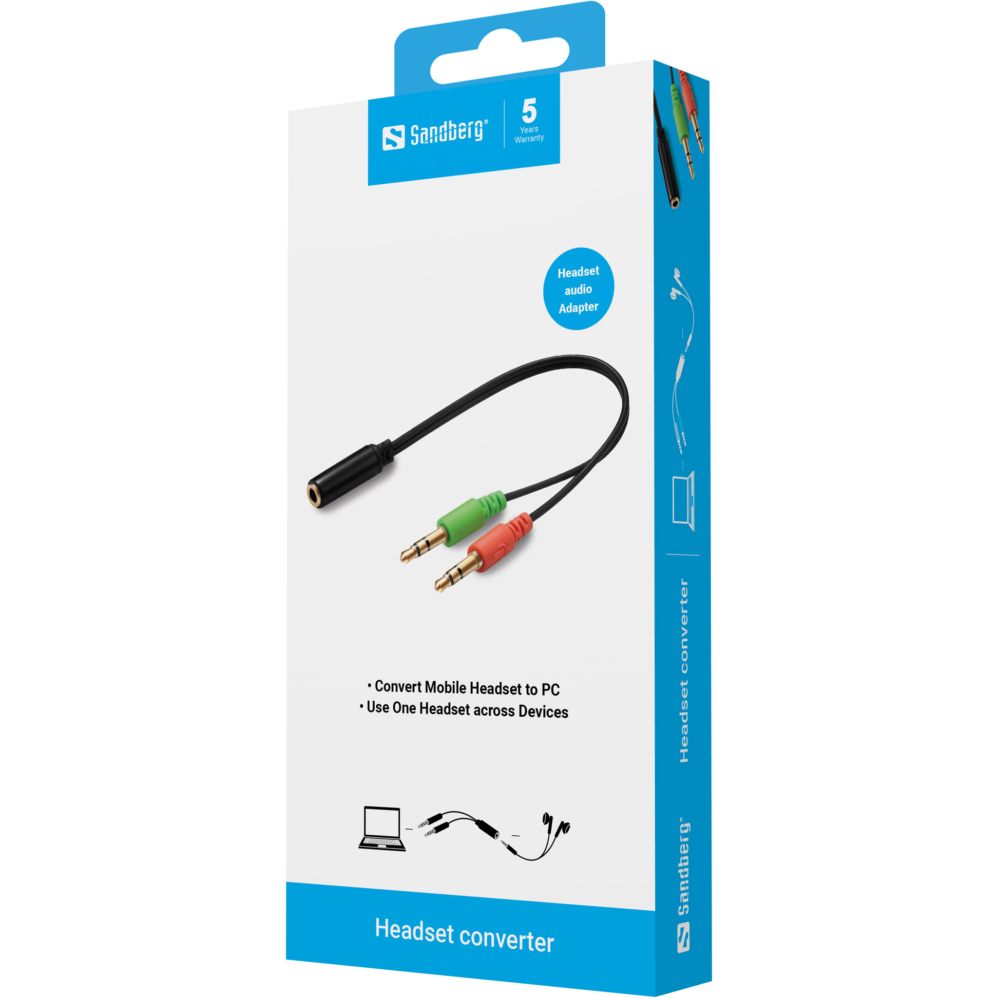 SANDBERG Headset converter (Apple) to PC Konvertiert den einzigen Anschluss von iPhone Headsets in einen dualen Anschluss fuer PC