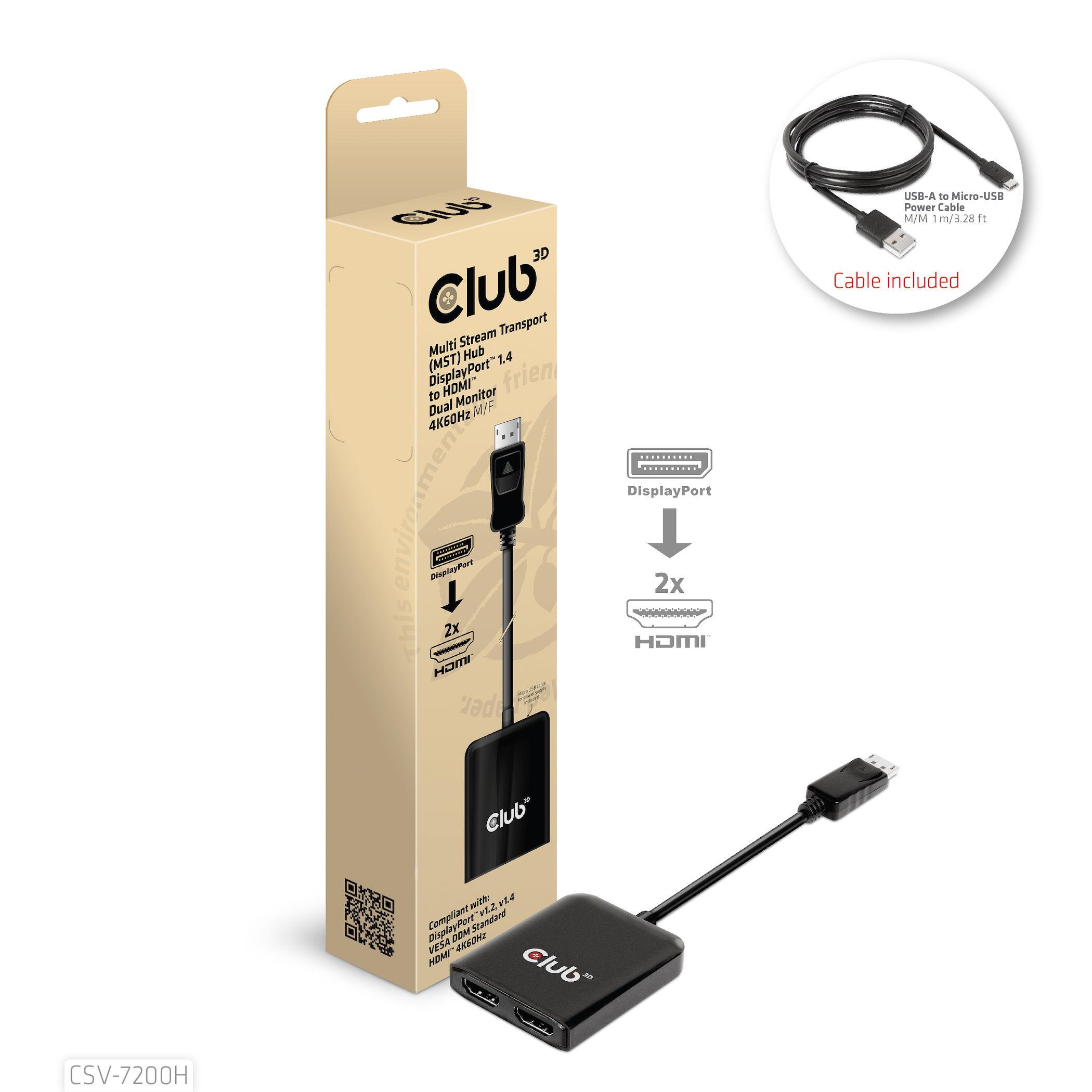Club3D Multi Streaming Transport Hub 1xDP->2xHDMI Polybeutel