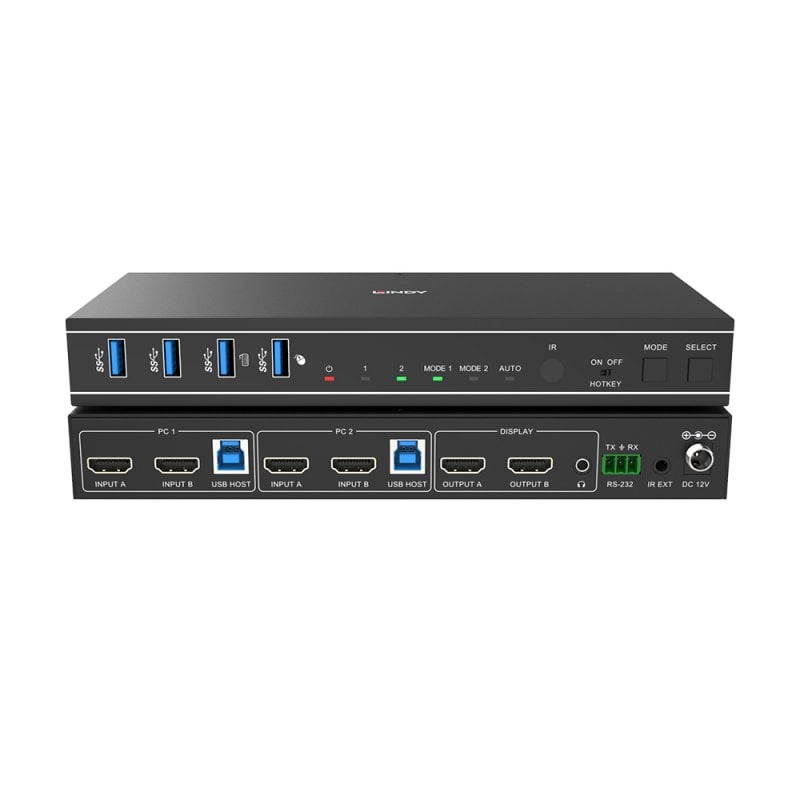 LINDY 2 Port Dual Head HDMI 4K60,USB3.0 KVM Switch