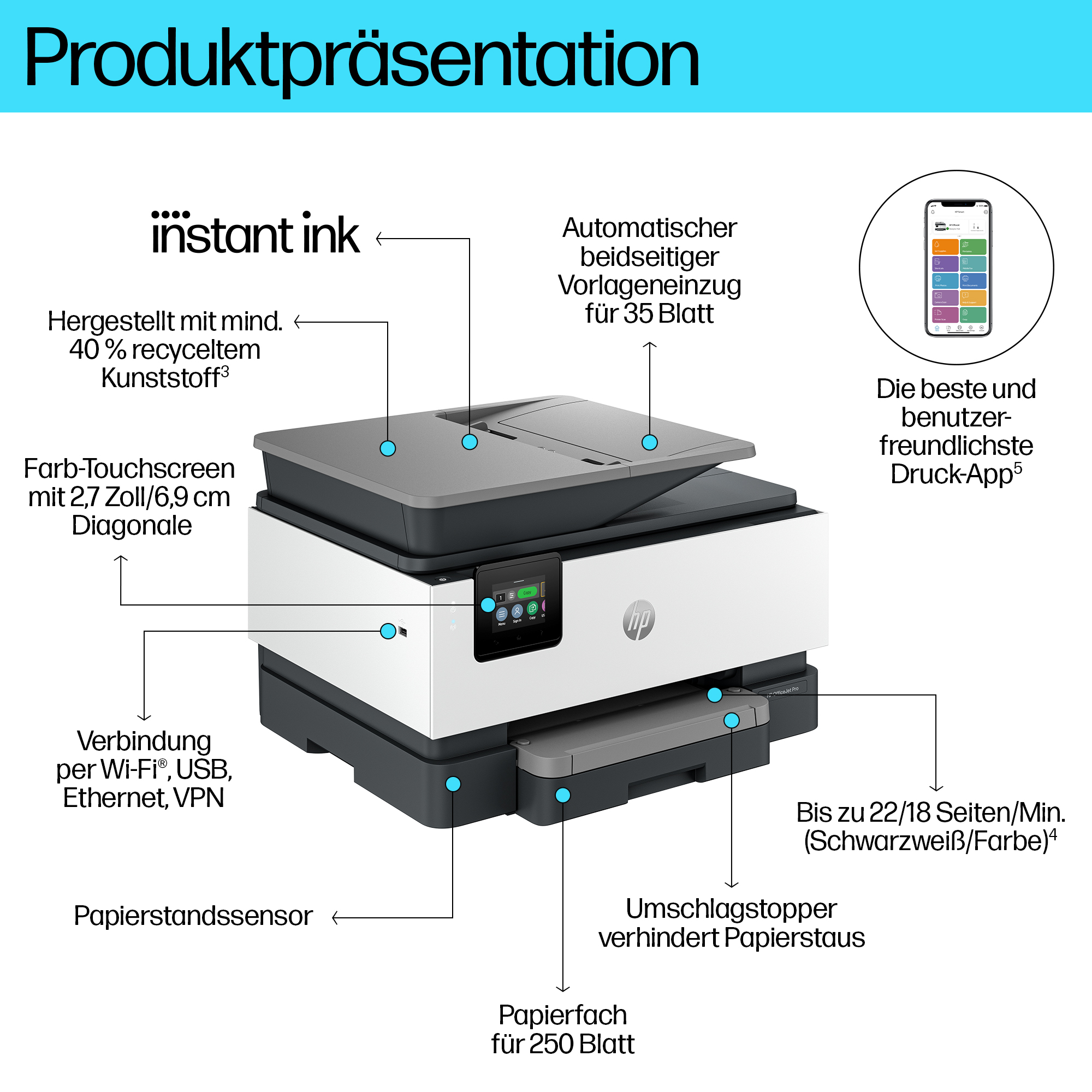 HP OfficeJet Pro 9120e All-in-One 4 in 1 Tintenstrahl-Multifunktionsdrucker grau, HP Instant Ink-fähig