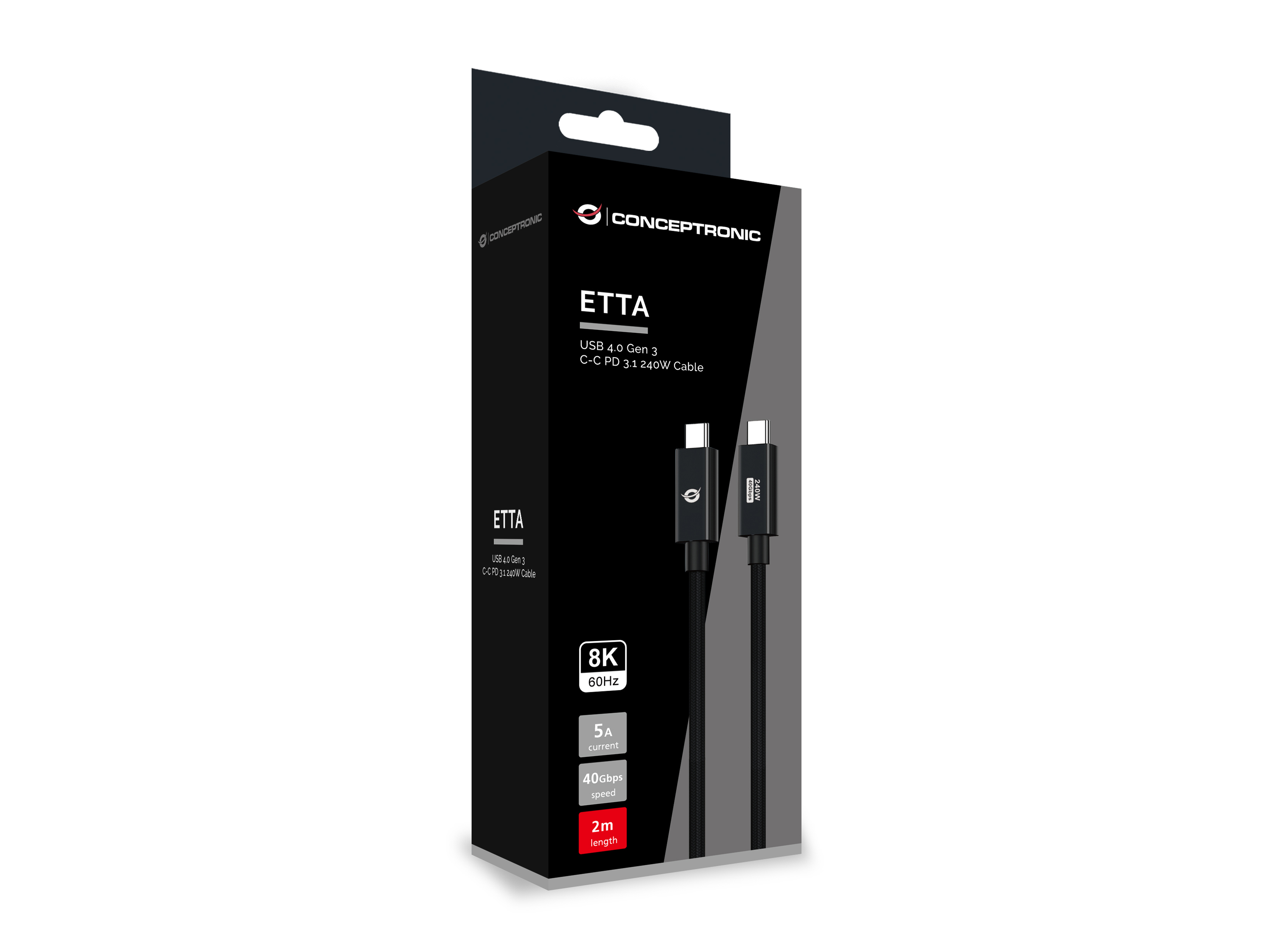 CONCEPTRONIC Kabel USB-C4.0->C 240W/PD3.1 40Gbs 2.00m sw