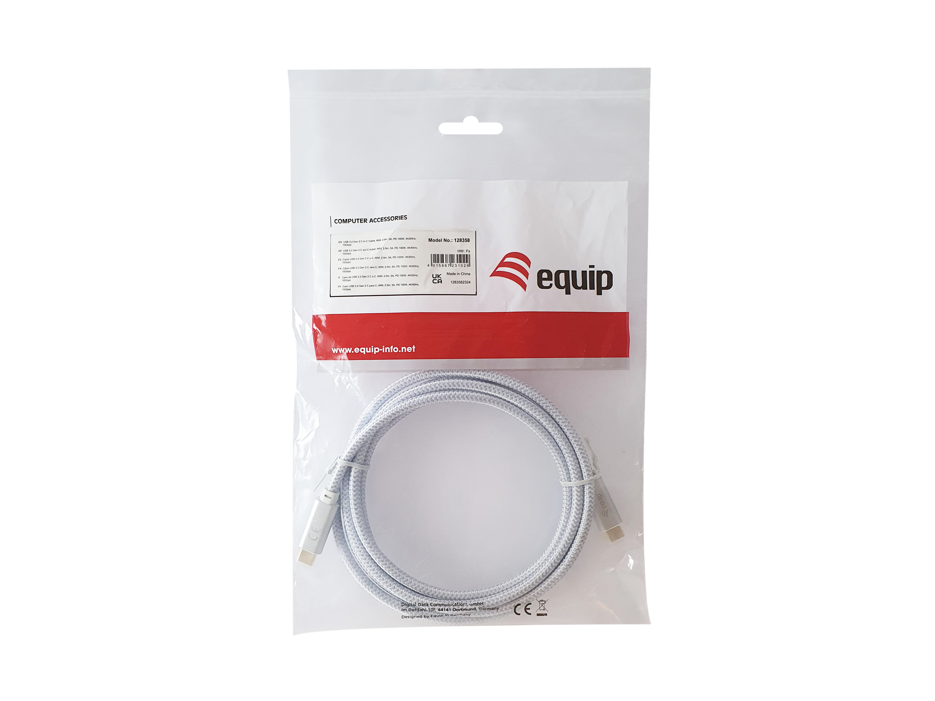 Equip Kabel USB-C3.2->C Gen2 4K PD100W St/St 3.00m weiß