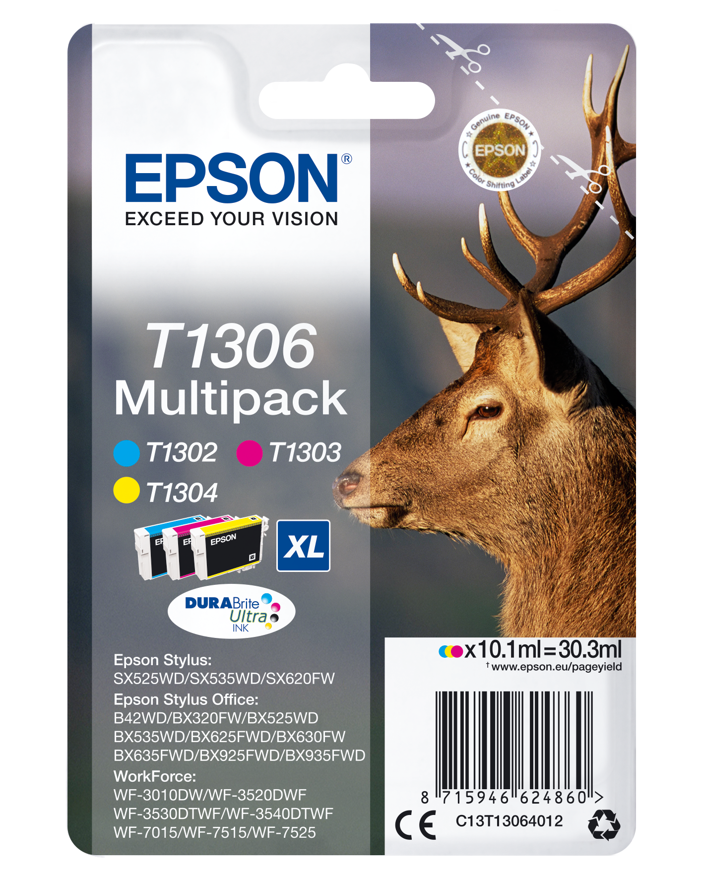 EPSON T1306XL (Hirsch) cyan, magenta, gelb Druckerpatronen, 3er-Set