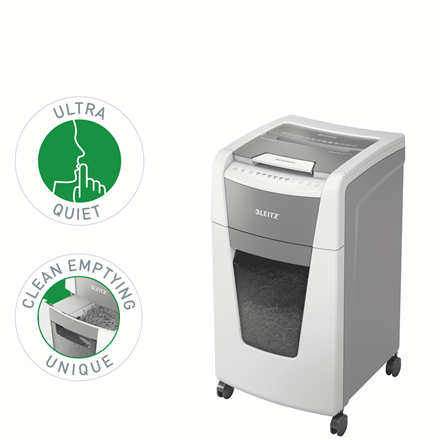 LEITZ IQ Autofeed Small Office 300 Aktenvernichter mit Partikelschnitt P-4, 4 x 26 mm, bis 300 Blatt, weiß