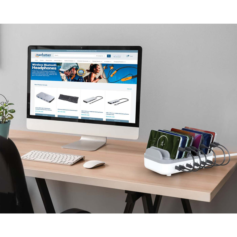 MANHATTAN 10-Port USB-C Power Delivery-Ladestation bis zu 20 W pro Port intelligente Stromverteilung und sicheres Schnellladen