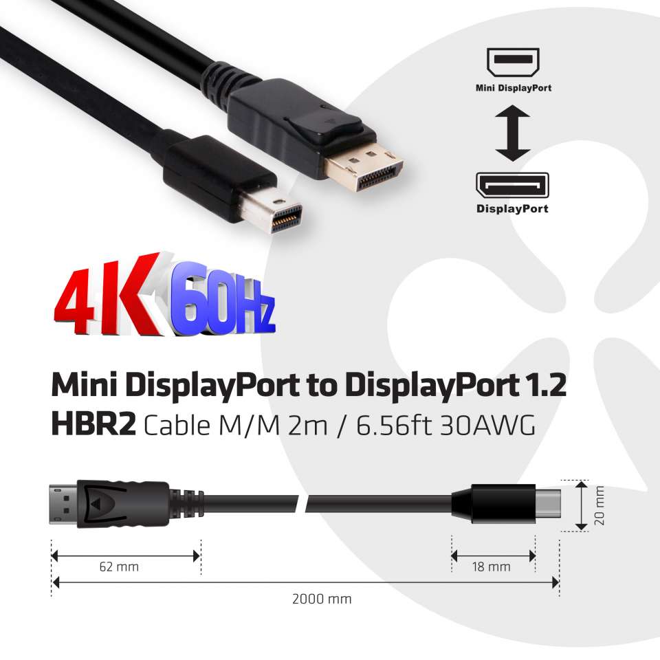 Club3D Kabel MiniDP 1.2  DP 1.2 2m 4K60Hz St/St Polybeutel