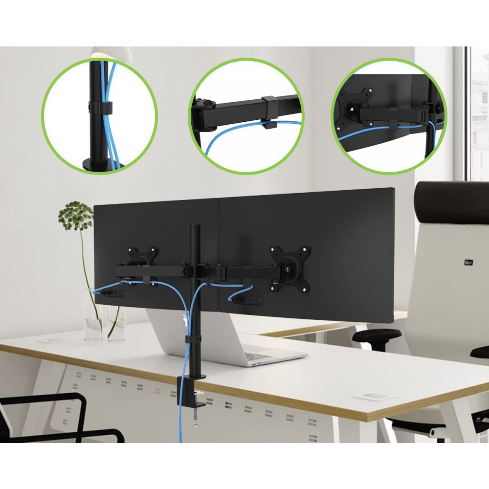 TECHLY Schreibtischhalterung fuer 2 LCD TV LED 38,1cm-68,58cm 13-27Zoll diagonal mit Klemme