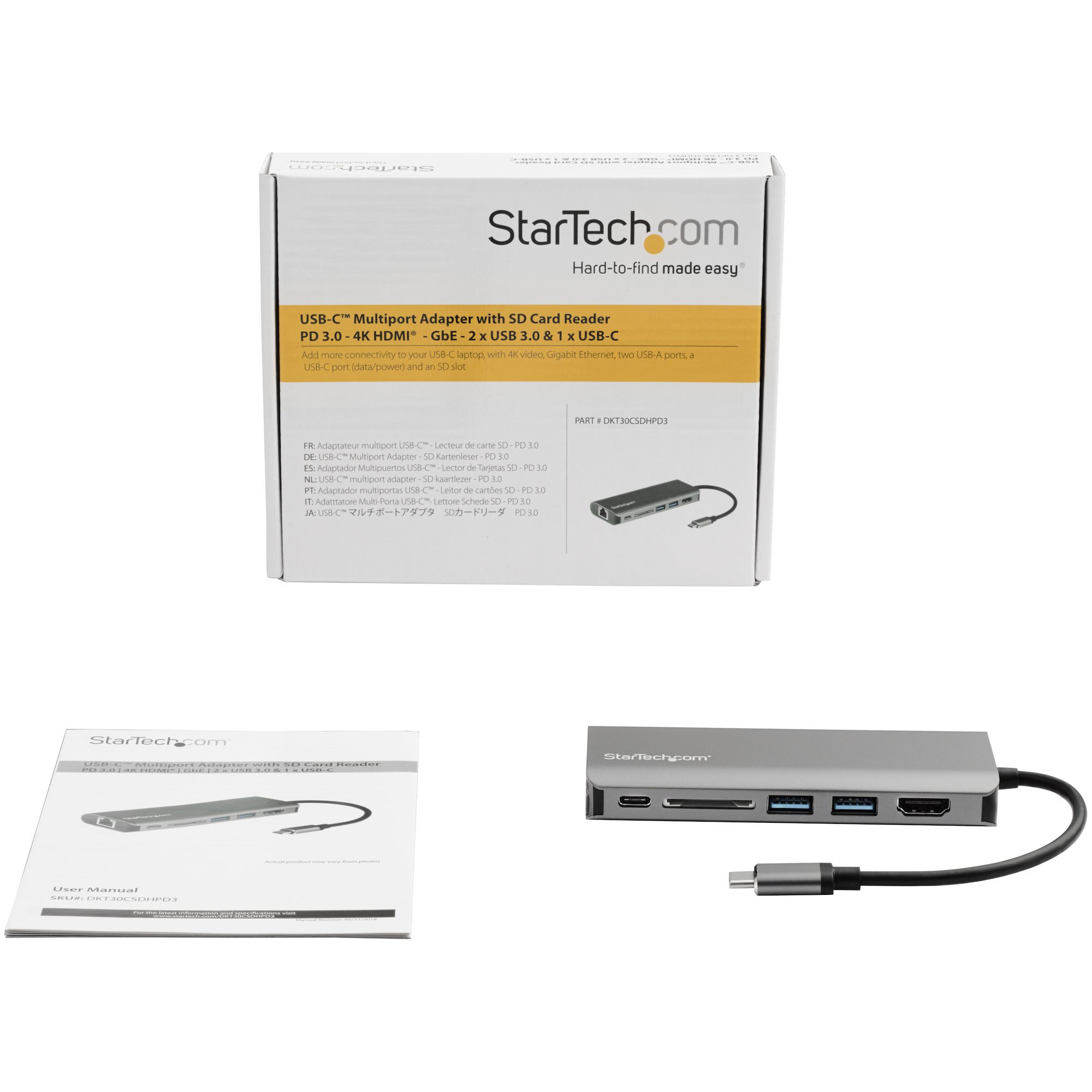 STARTECH.COM USB C Multiport Adapter with HDMI - 4K - Mac / Windows - SD - 2x USB-A - 1x USB-C - 60W PD 3.0 - USB C to USB 3.0 Hub