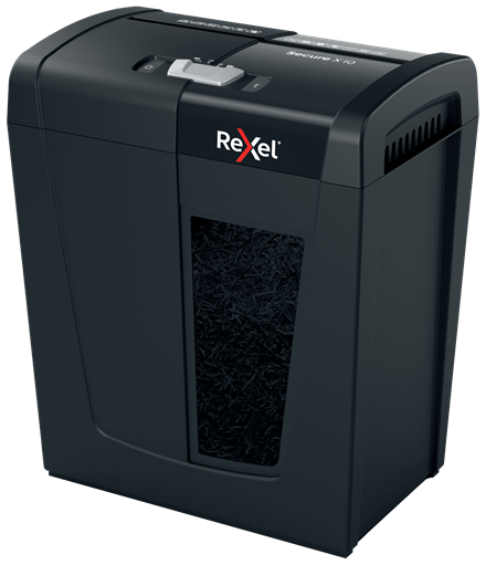 Rexel Secure X10 Aktenvernichter mit Partikelschnitt P-4, 4 x 40 mm, bis 10 Blatt, schwarz