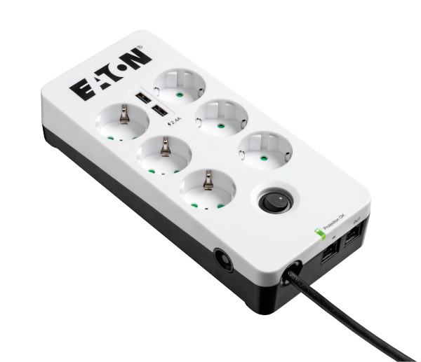 EATON Protection Box 6 USB Tel DIN 6-fach Steckdosenleiste mit Überspannungsschutz weiß mit USB-Buchse