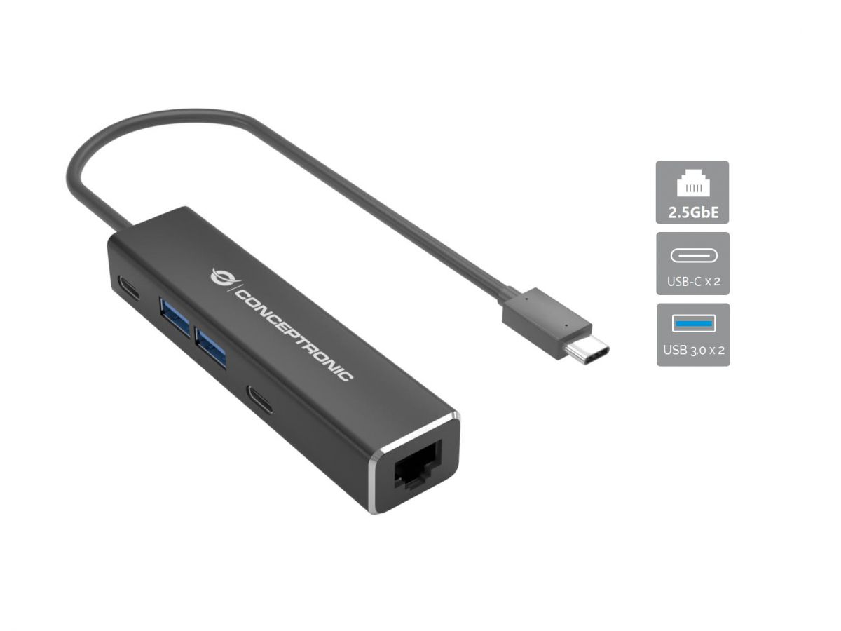 CONCEPTRONIC Adapter USB-C3.2->2.5GbE/2xC/2xA 5Gbs 0.15m sw