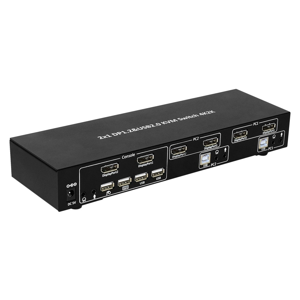 TECHLY KVM Switch Display Port 1.2 2-Port Dual-View schwarz ermoeglicht Informationen via USB und DisplayPort von 2 PCs anzuzeigen