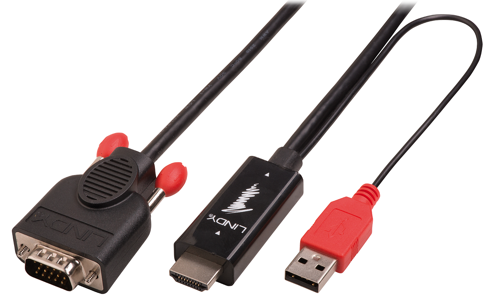 LINDY HDMI an VGA Kabel mit USB Typ A für Strom 1080p 1m