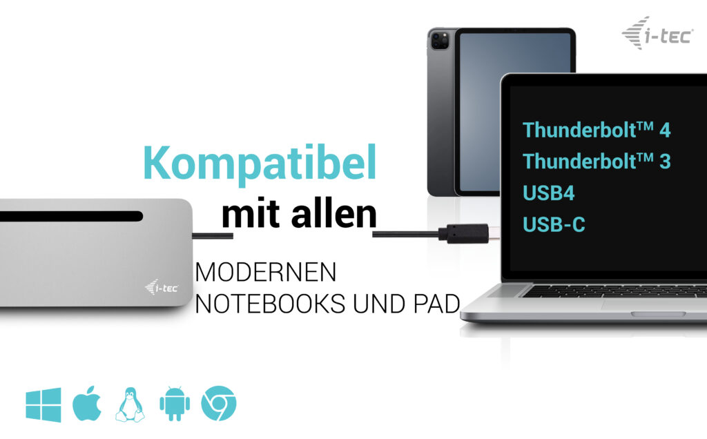 I-TEC USB-C Metal Ergonomic 4K 3x Display Docking Station with PD 100 W
