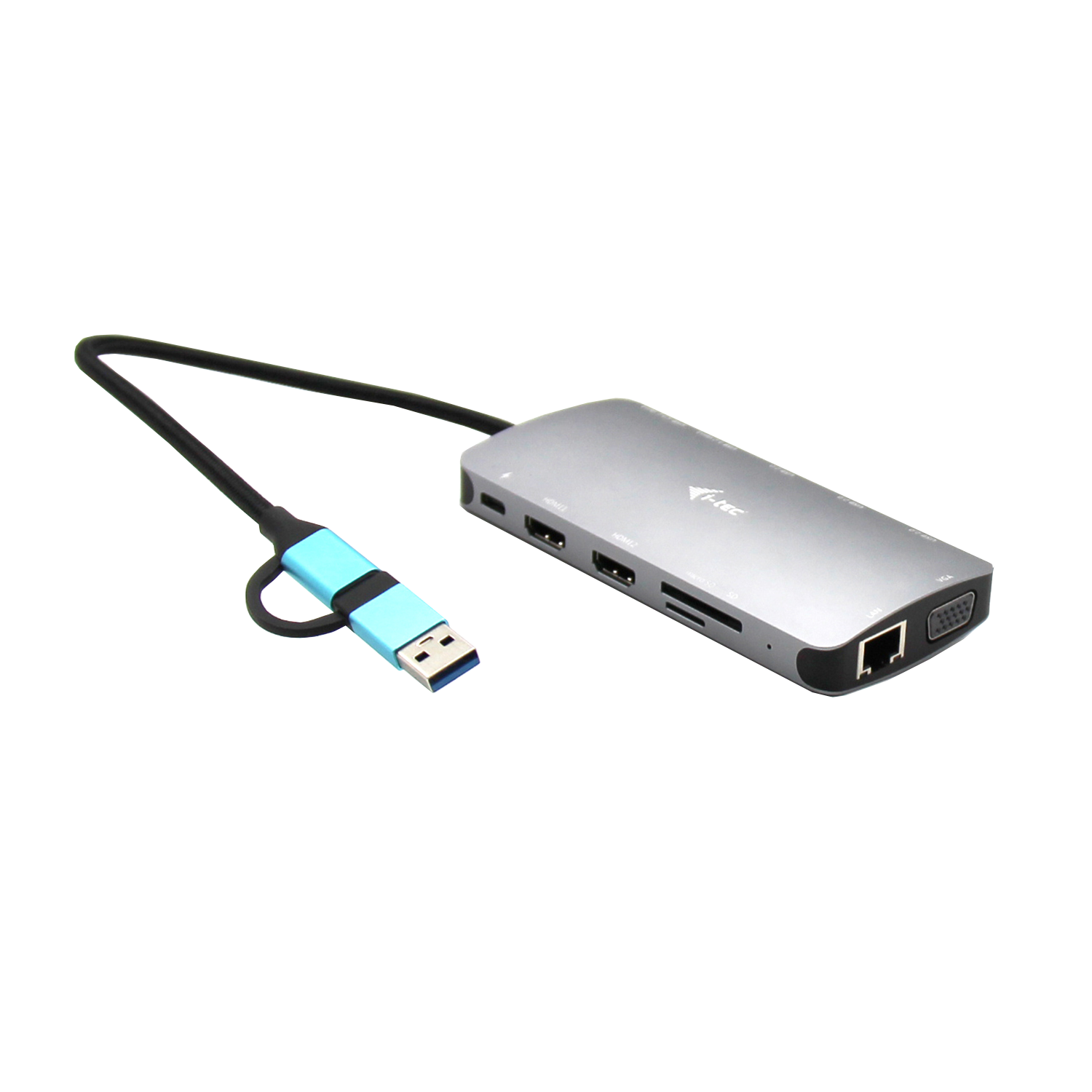 I-TEC USB-C Metal Nano Dock 2xHDMI 1xVGA 1xSD Kartenleser 1xmicroSD Kartenleser 1xGLAN 3xUSB 2.0 1xUSB 3.2 1xUSB-C3.2Data 1xUSB-C PD