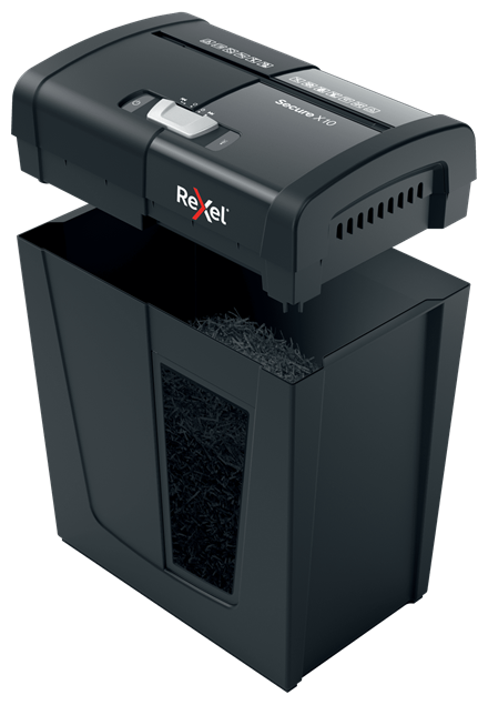 Rexel Secure X10 Aktenvernichter mit Partikelschnitt P-4, 4 x 40 mm, bis 10 Blatt, schwarz