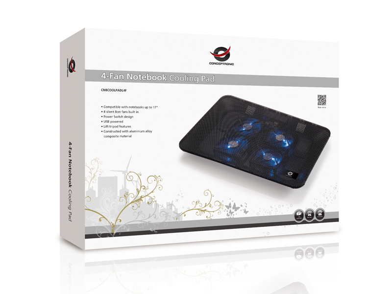 CONCEPTRONIC 4-Fan USB-A2.0 Laptop-Kühlpad 25Kg 15.6 sw