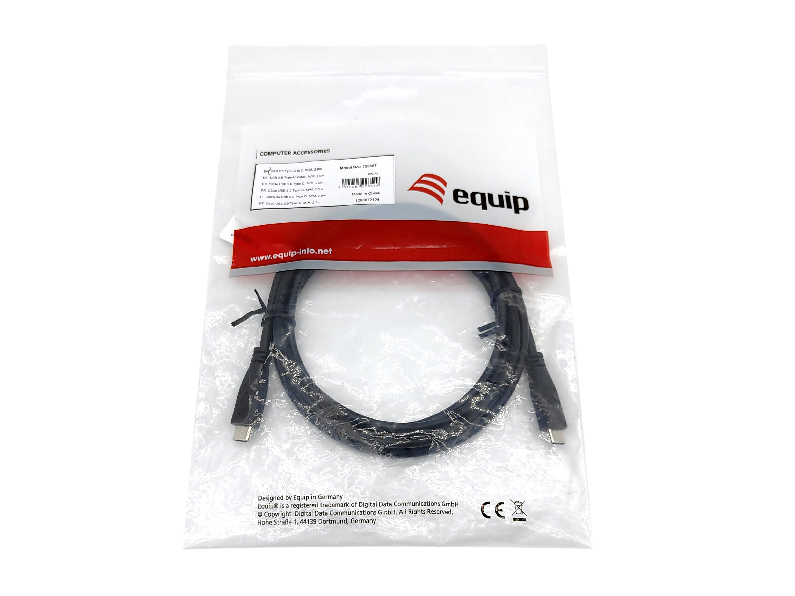 Equip Kabel USB-C2.0->C 3A PD60W St/St 2.00m schwarz