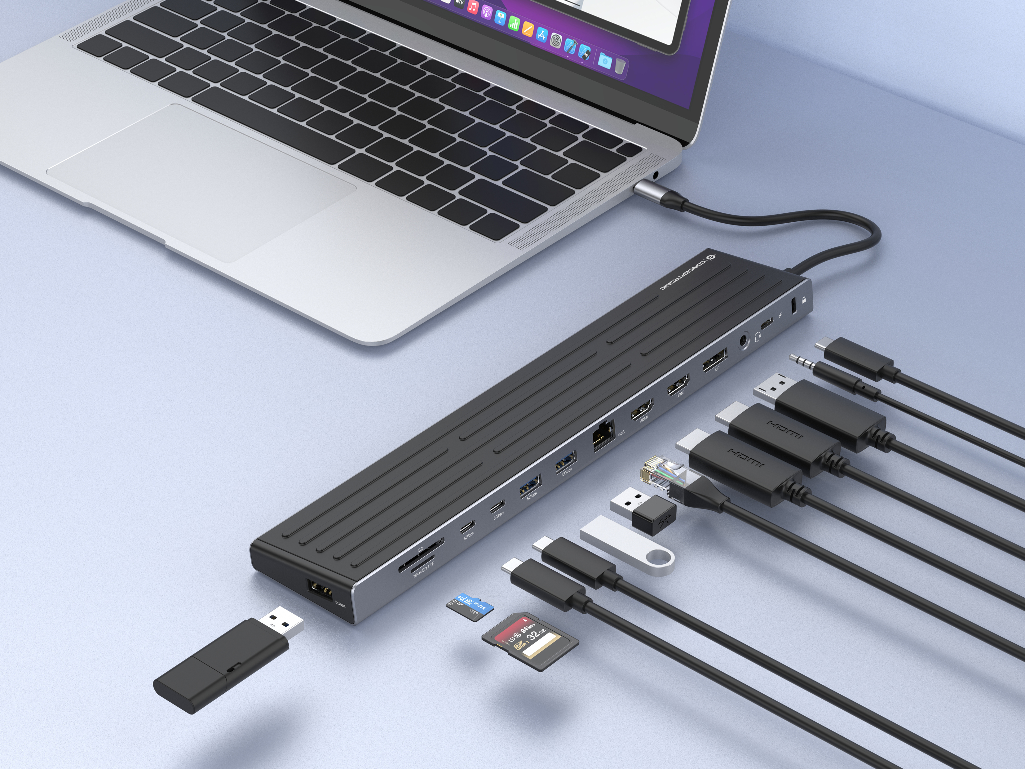 CONCEPTRONIC 14-1 Dock USB-C->2xHDMI/DP/2xUSB-C/+ 18cm sw