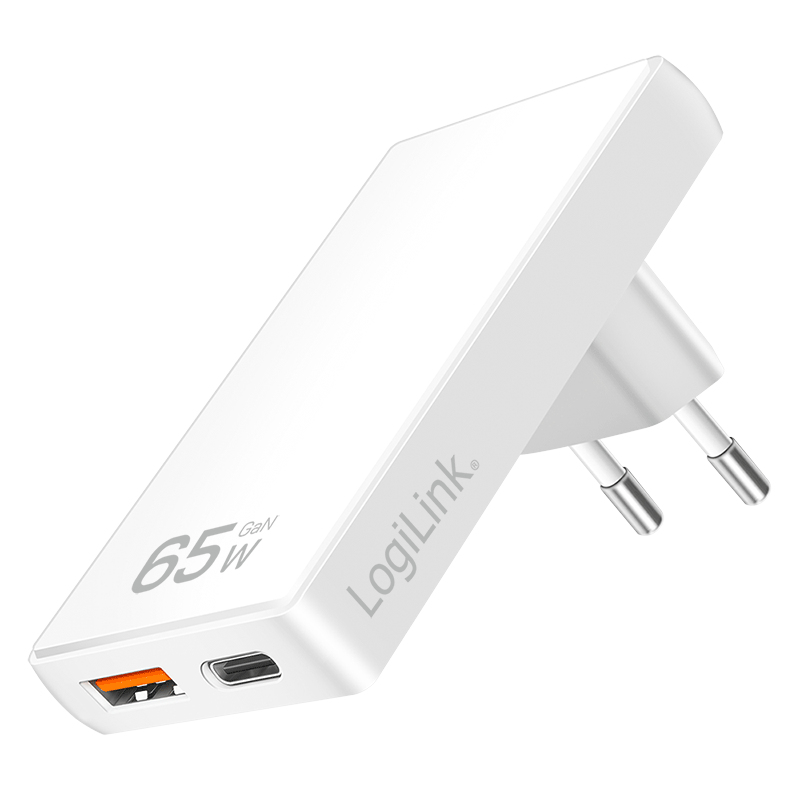 Logilink USB Steckdosenadapter 1xUSB-A, 1xUSB-C, 65W weiß
