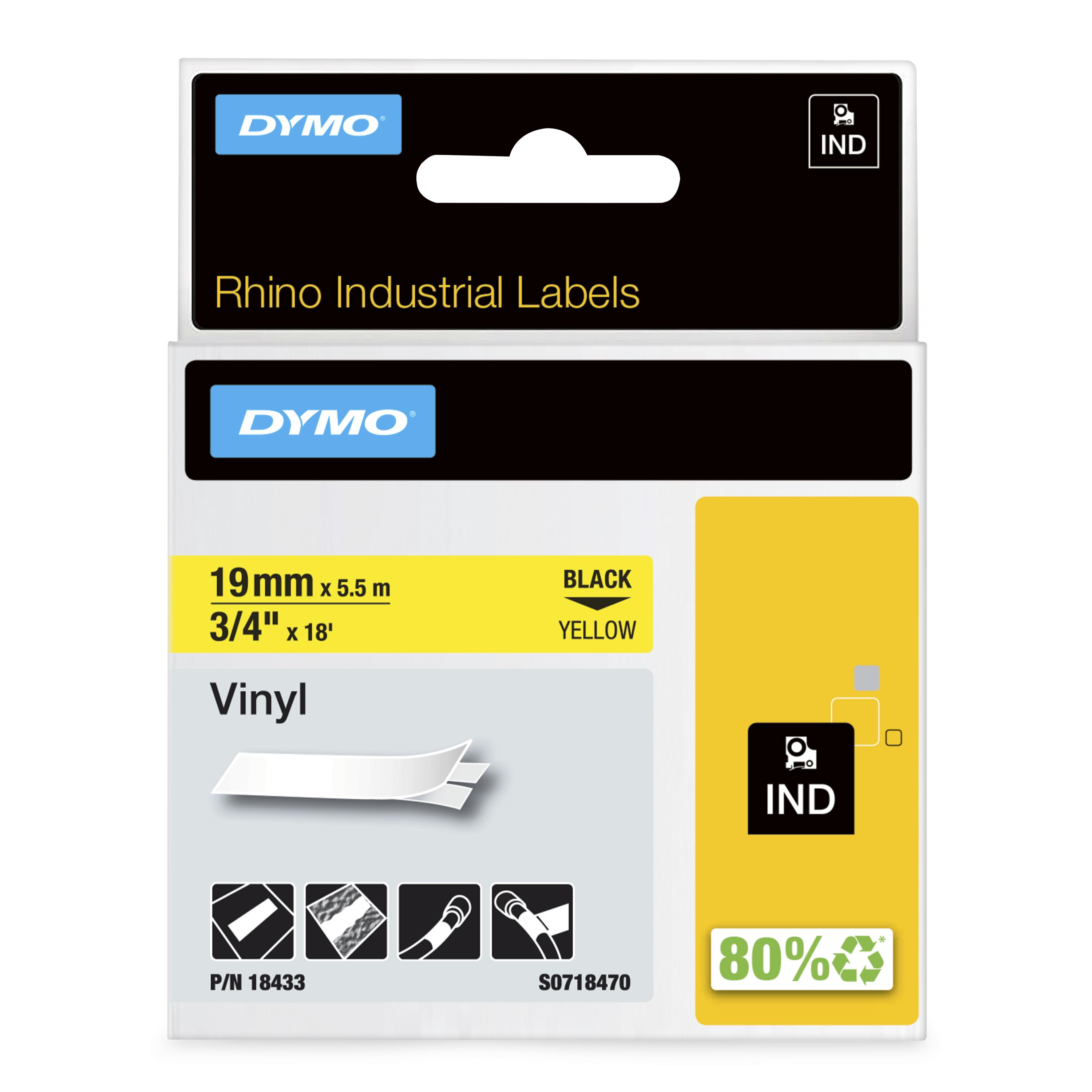 DYMO Schriftband RHINO 18433, 19 mm, schwarz auf gelb, 1 St.
