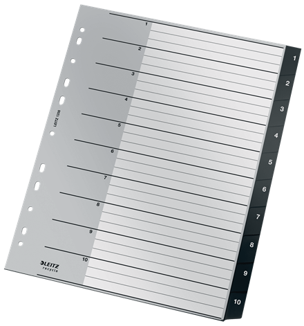 LEITZ Ordnerregister recycle 1208 DIN A4 Vollformat, Überbreite 1-10 schwarz 10-teilig, 1 Satz