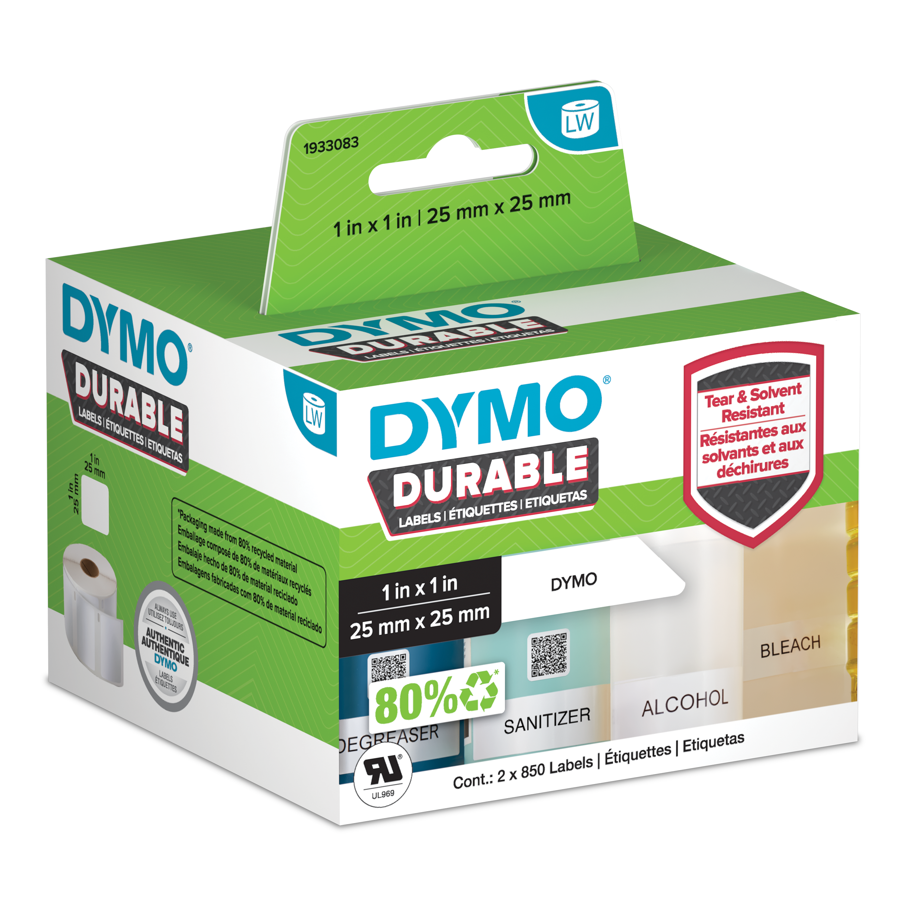 DYMO Etikettenrollen für Etikettendrucker 1933083 weiß, 25,0 x 25,0 mm, 2 x 850 Etiketten