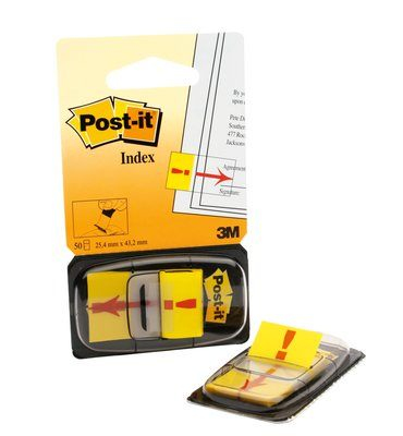 50 + 1 GRATIS: Post-it® Index Haftmarker gelb Ausrufezeichen 50 Streifen + GRATIS 1 Streifen