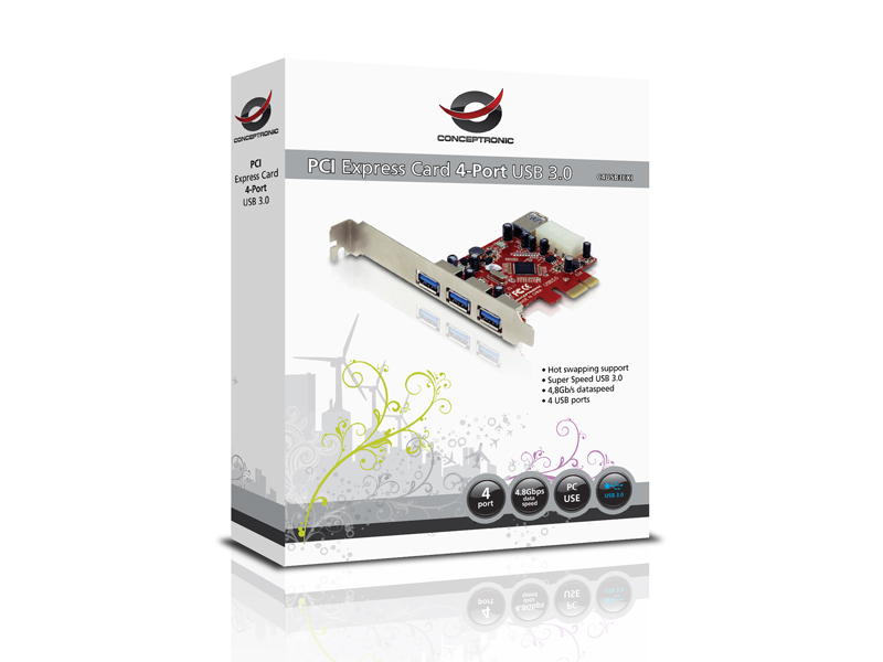 CONCEPTRONIC PCIe1x Card 3xUSB-A Ext./1xUSB-A Int. 5Gbps