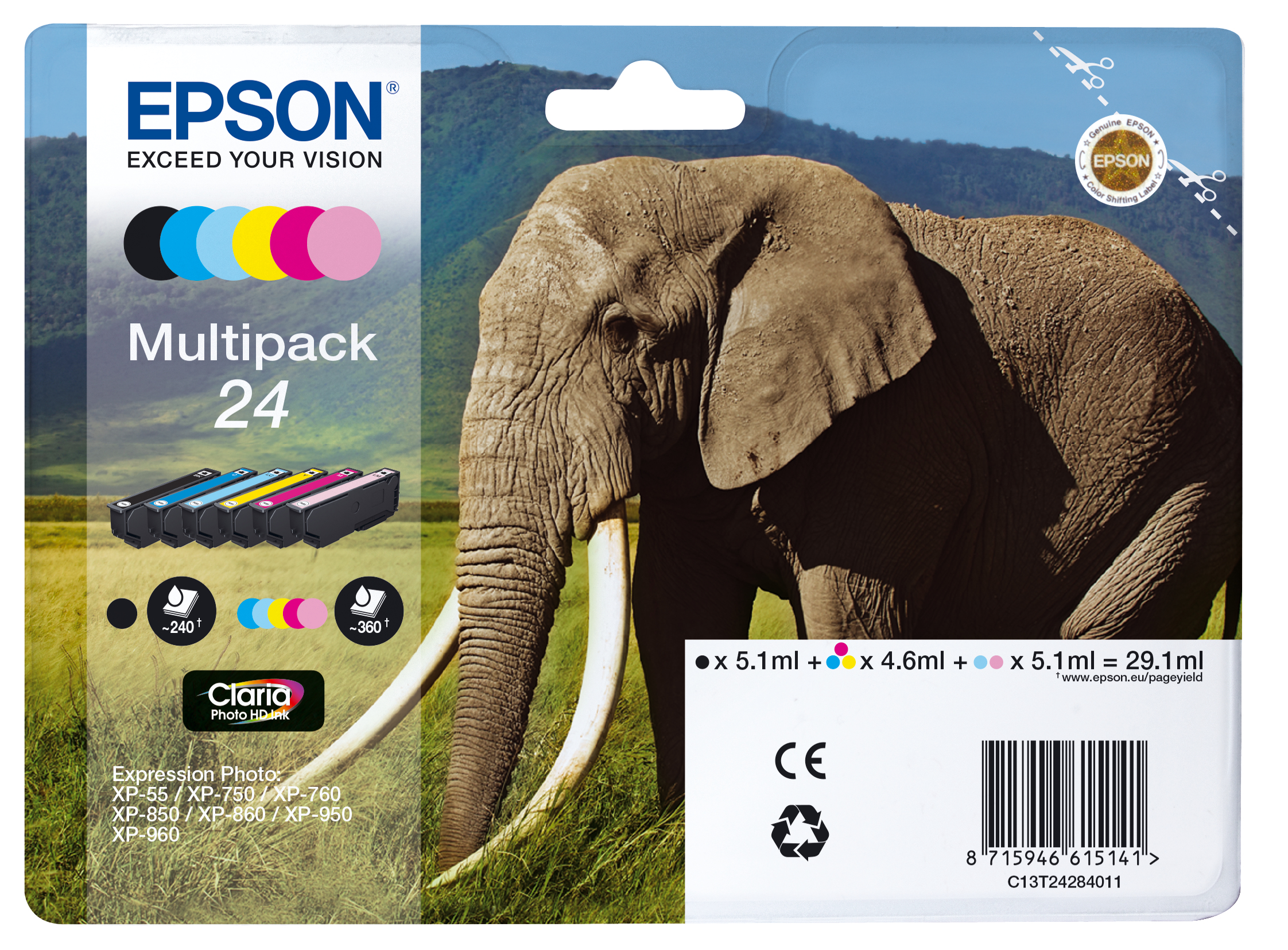EPSON 24 / T2428 (Elefant) schwarz, cyan, magenta, gelb, light cyan, light magenta Druckerpatronen, 6er-Set