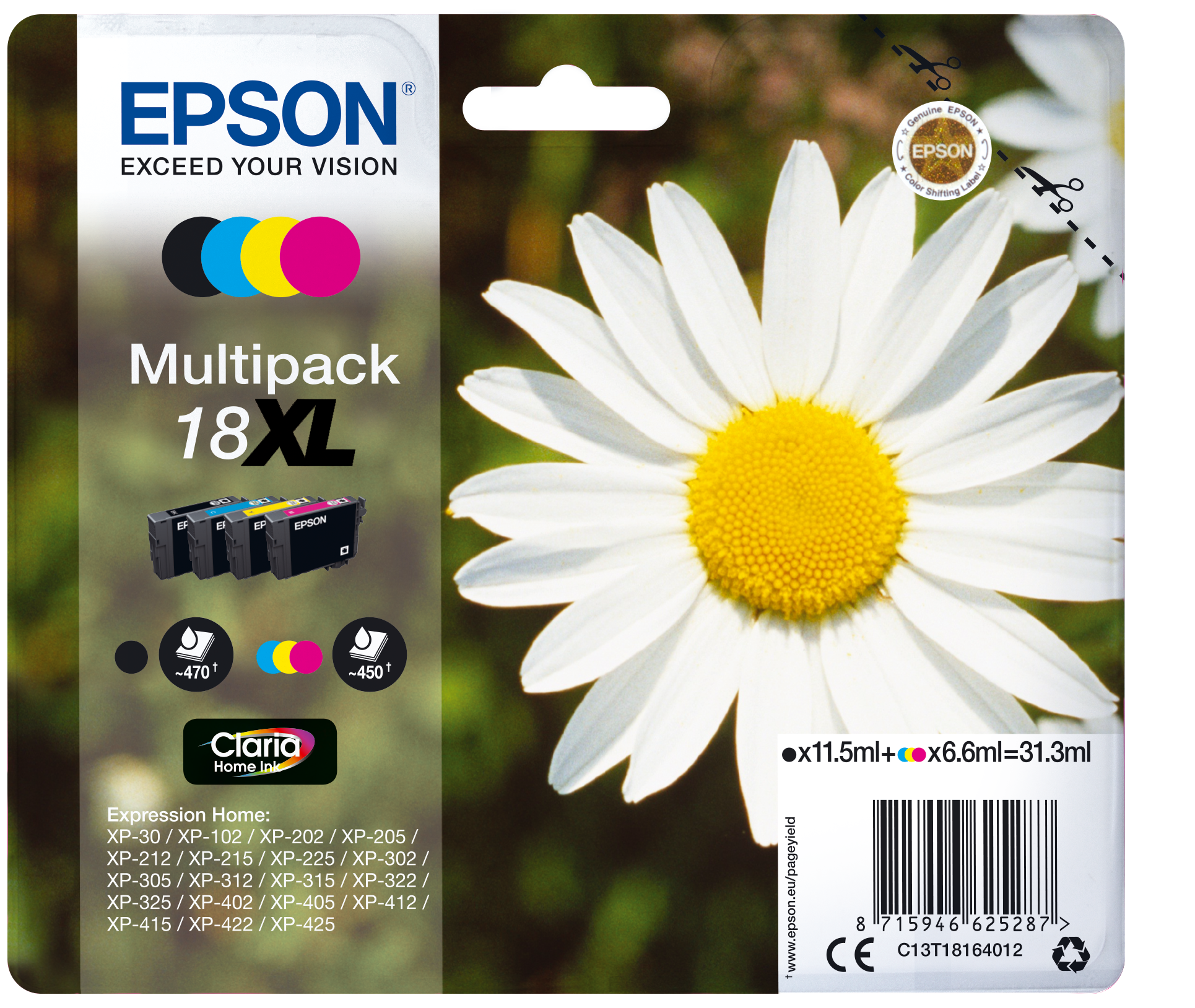 EPSON 18XL / T1816XL (Gänseblümchen) schwarz, cyan, magenta, gelb Druckerpatronen, 4er-Set