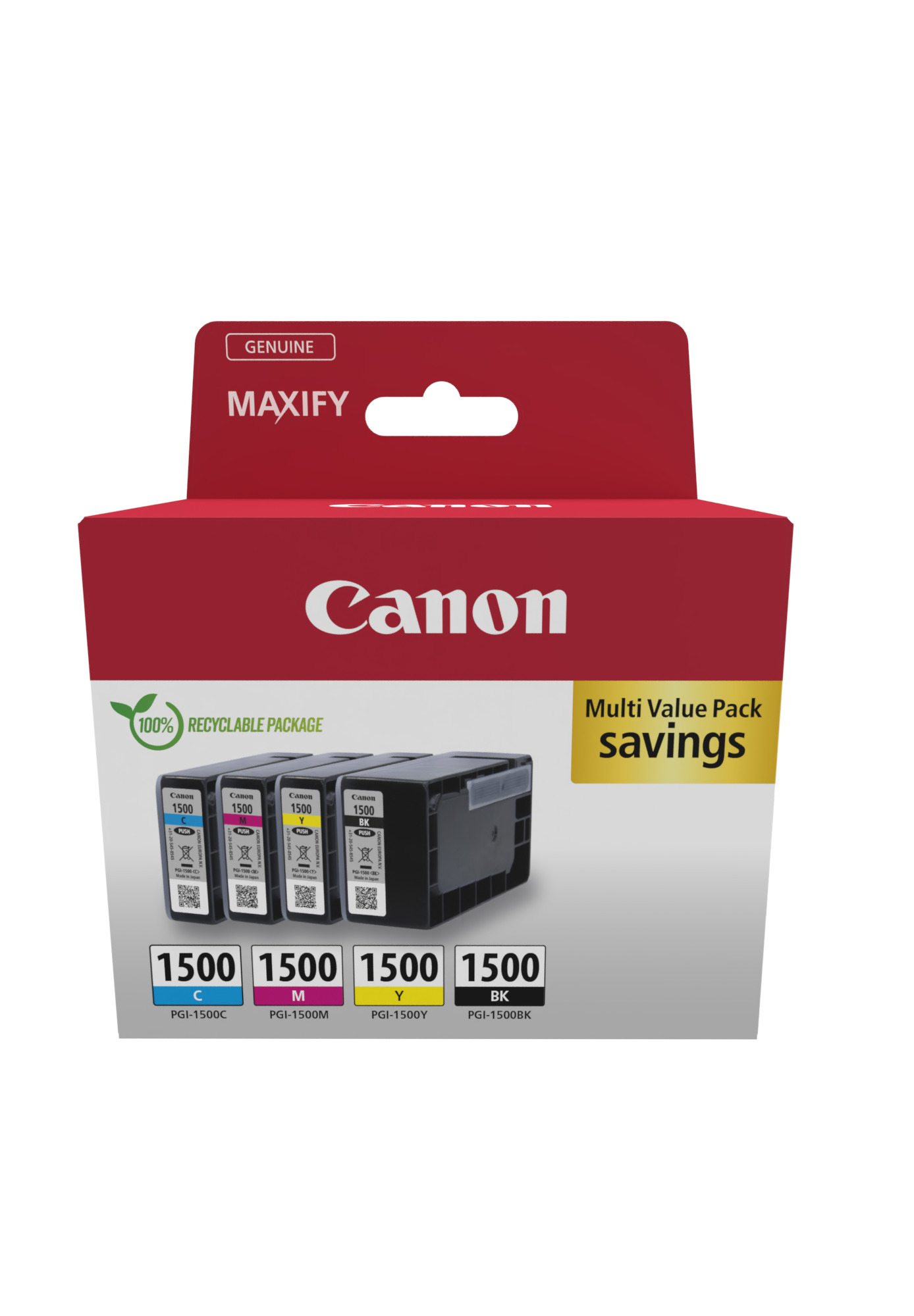 Canon PGI-1500 BK/C/M/Y schwarz, cyan, magenta, gelb Druckerpatronen, 4er-Set