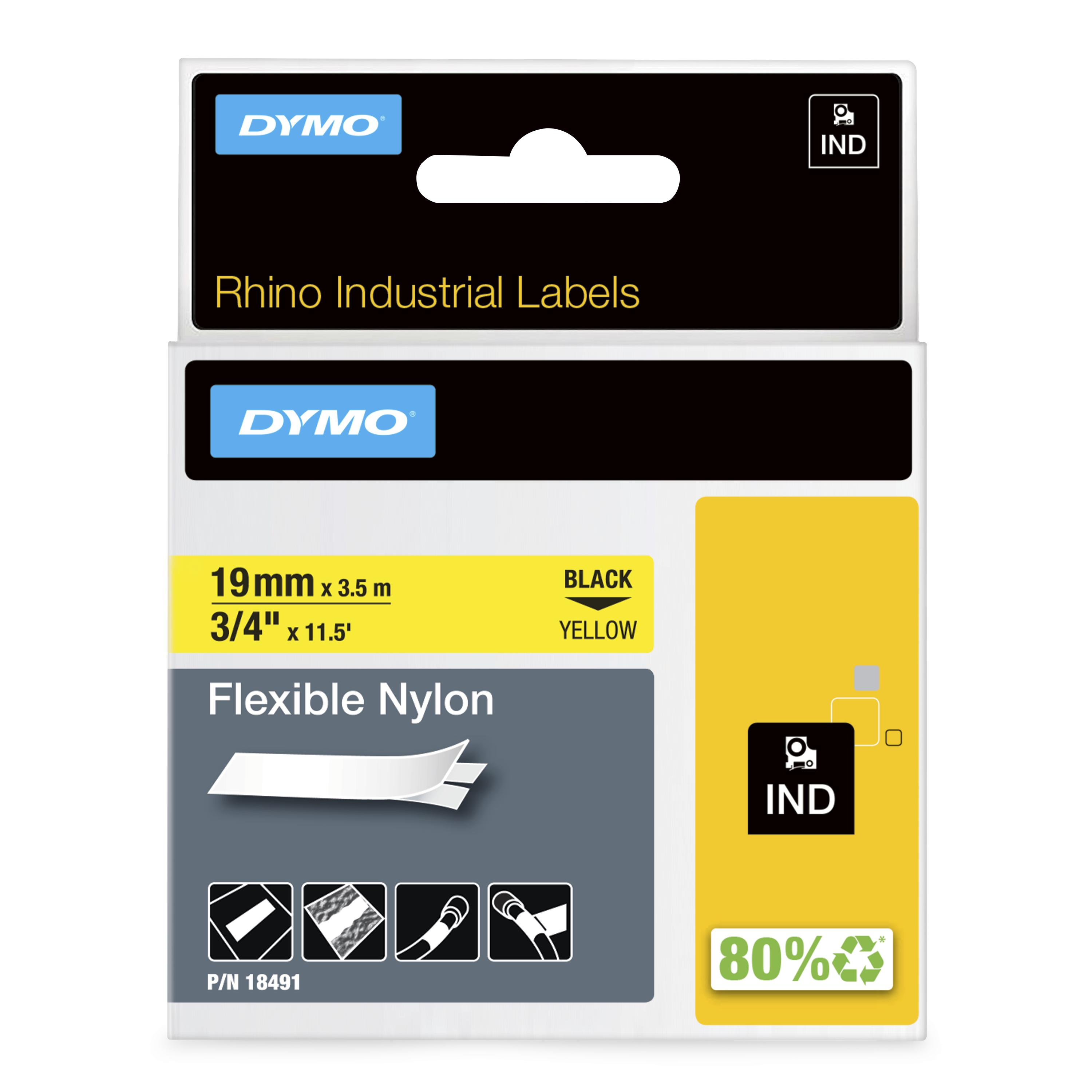 DYMO Schriftband RHINO 18491, 19 mm, schwarz auf gelb, 1 St.