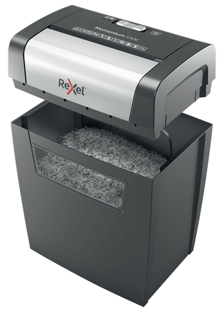 Rexel Momentum X406 Aktenvernichter mit Partikelschnitt P-4, 4 x 28 mm, bis 6 Blatt, schwarz