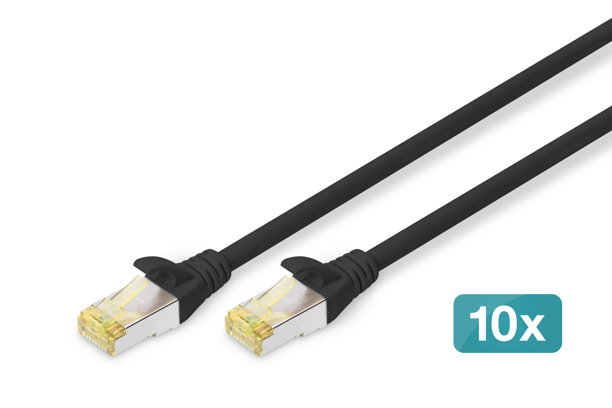 DIGITUS CAT 6A S/FTP Patchkabel, 10 Stück, 0,25m, schwarz