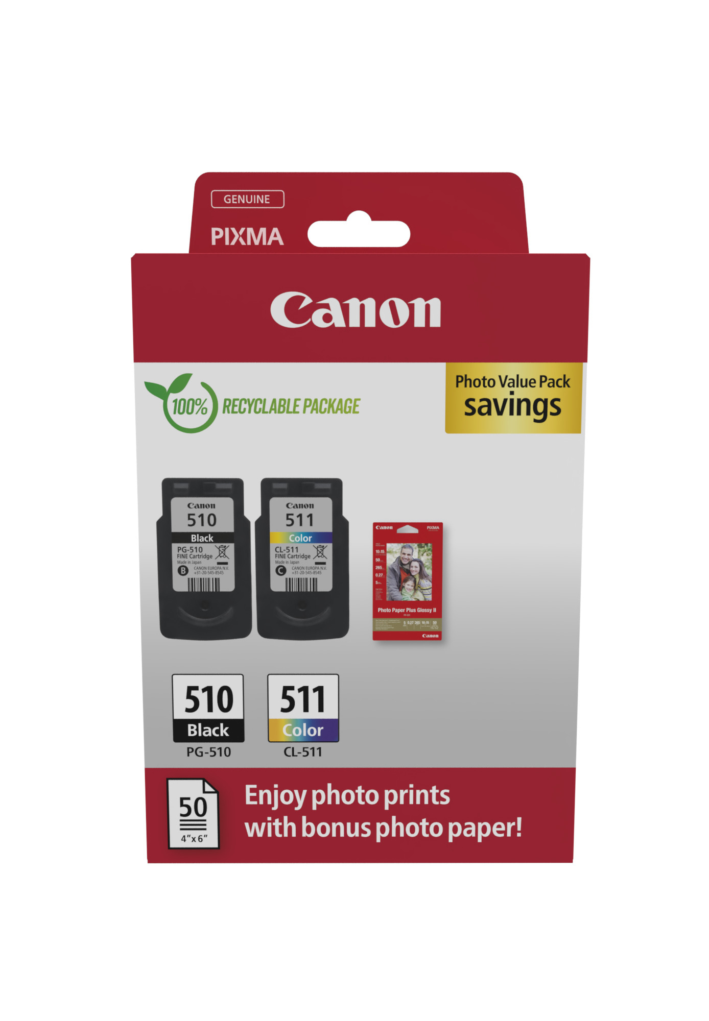 Canon PG-510/CL-511 schwarz, color Druckköpfe + Fotopapier, 2er-Set