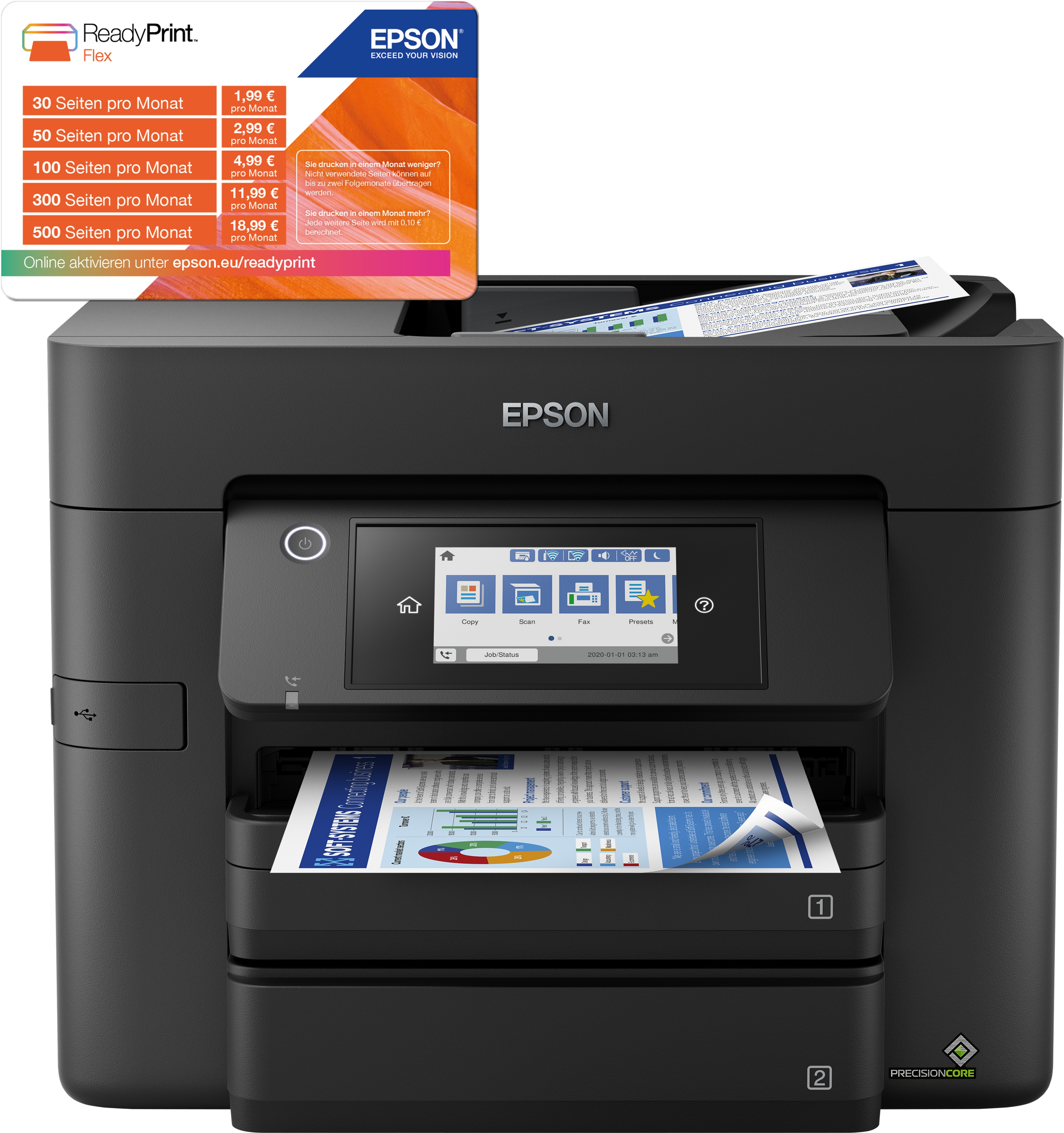 EPSON WorkForce Pro WF-4830DTWF 4 in 1 Tintenstrahl-Multifunktionsdrucker schwarz