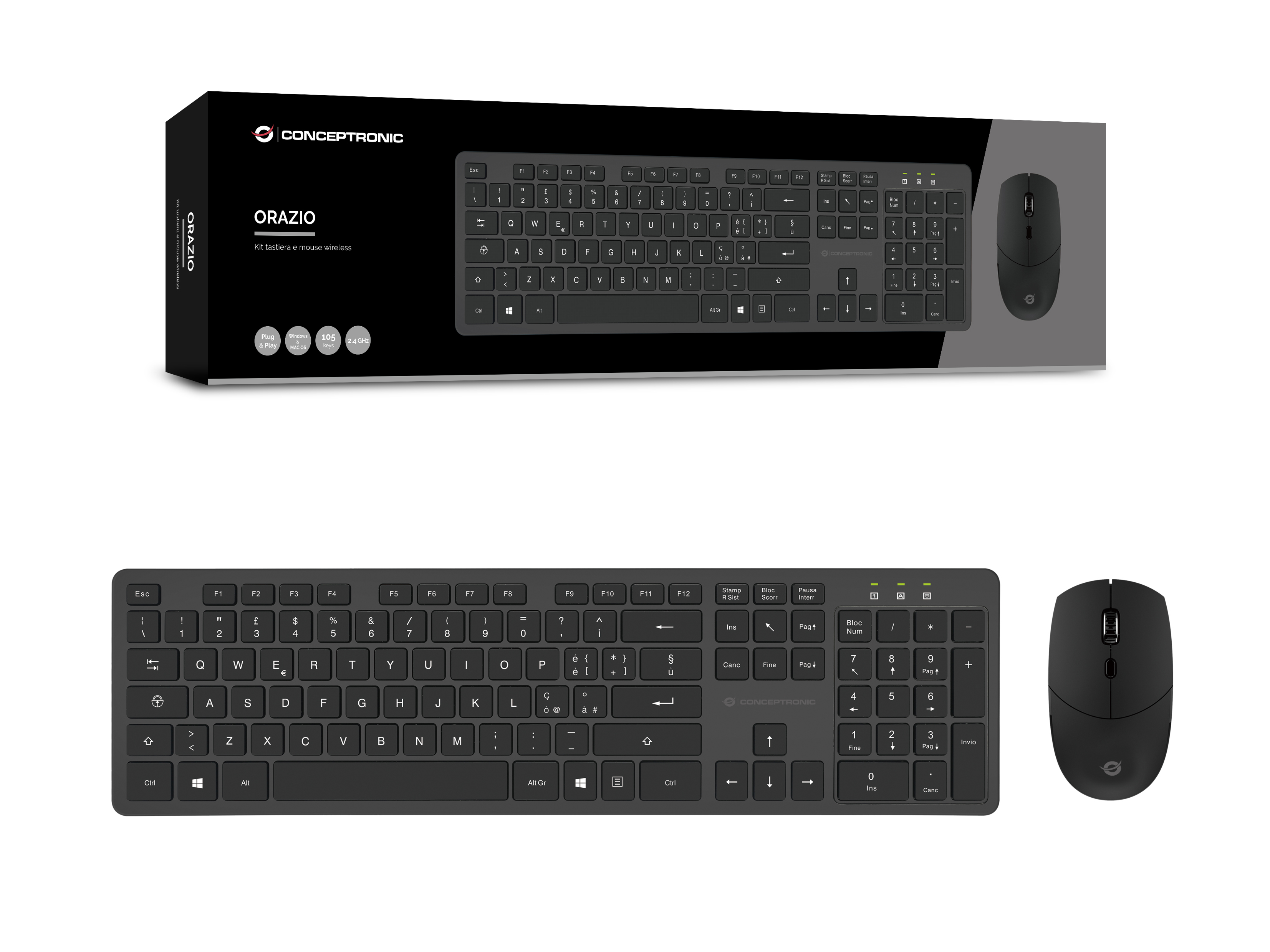 CONCEPTRONIC Tastatur+Maus Wireless Layout IT schwarz